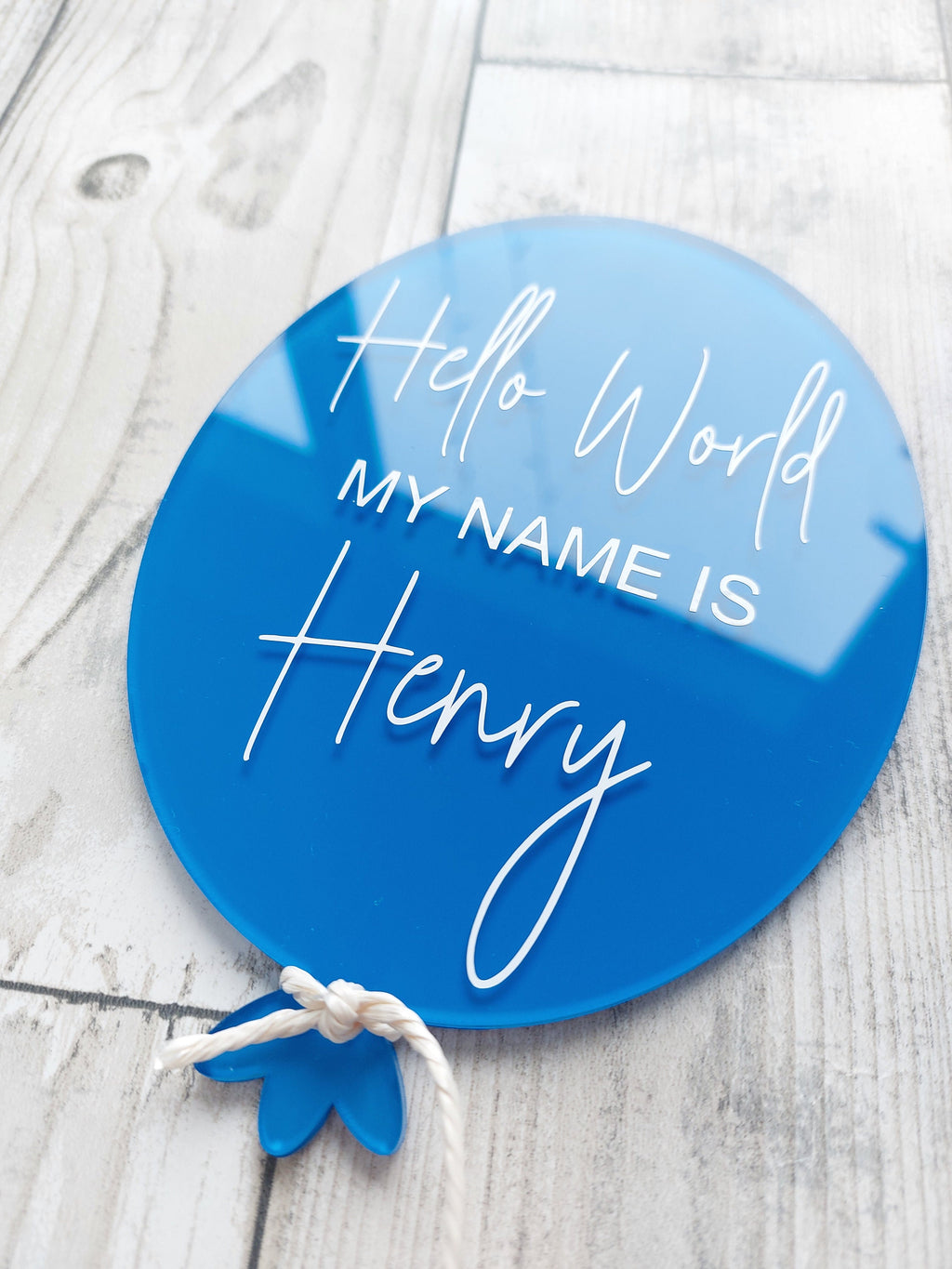 Personalised Acrylic Birth Announcement Balloon: Hello World Baby Photo Prop