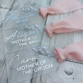 Personalised Frosted Acrylic Wedding Hanger Tag: Pearl Detail, Photo Prop