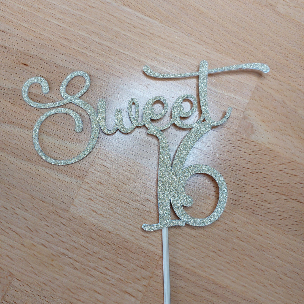 Glitter Sweet 16 Cake Topper: Sixteenth Birthday Party Decor