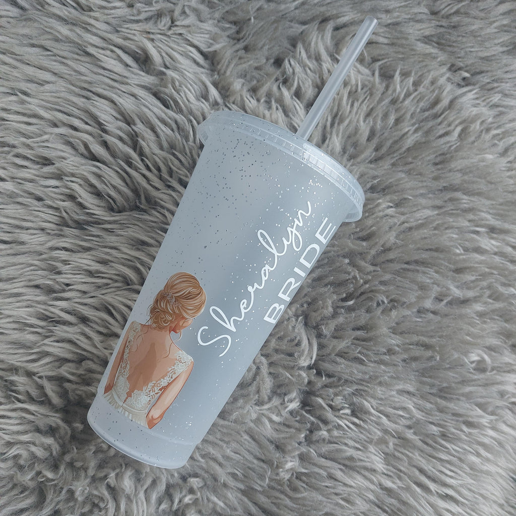 Personalised Glitter Bride Cold Cup: Bridal Party Favour, Bride To Be Gift