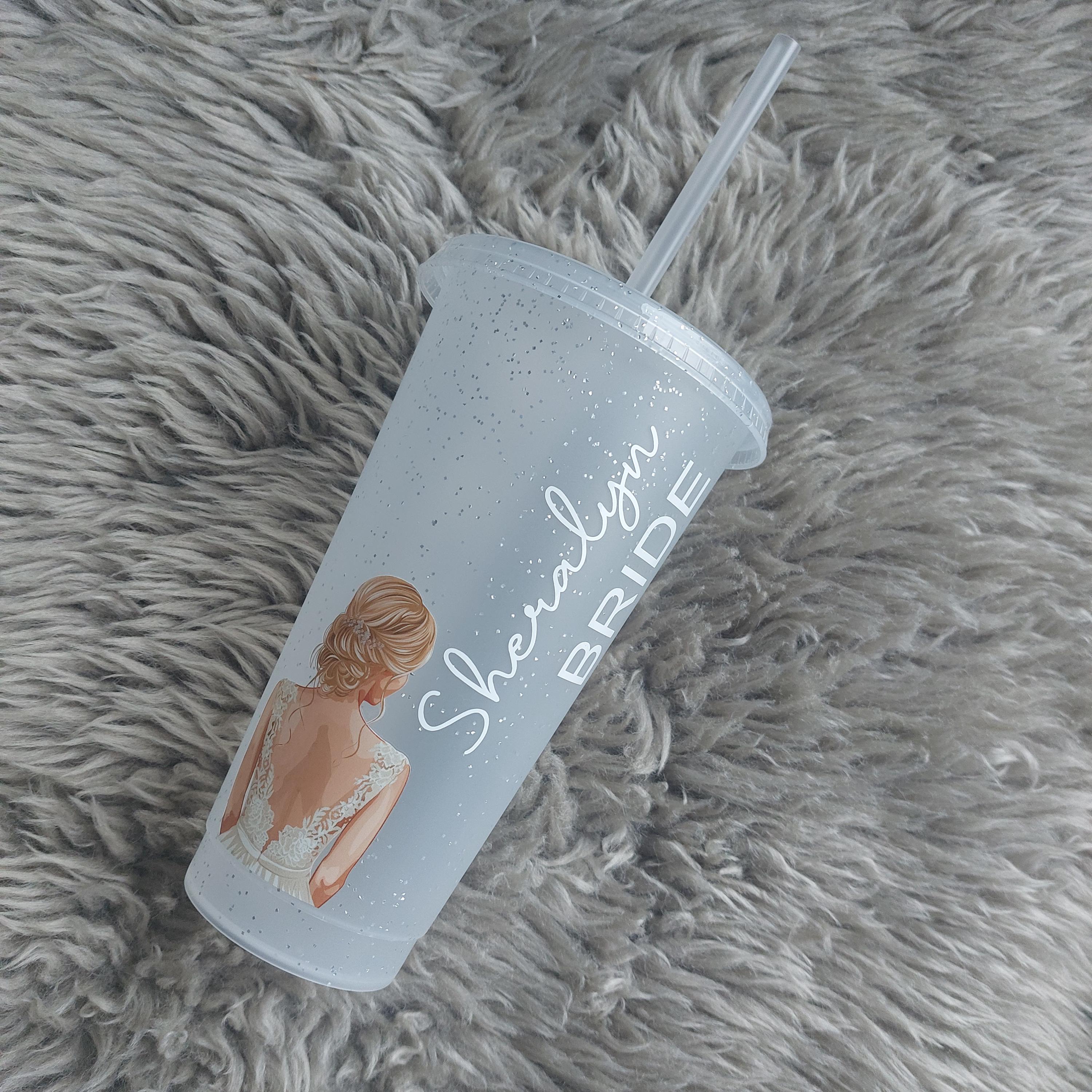 Personalised Glitter Bride Cold Cup: Bridal Party Favour, Bride To Be Gift
