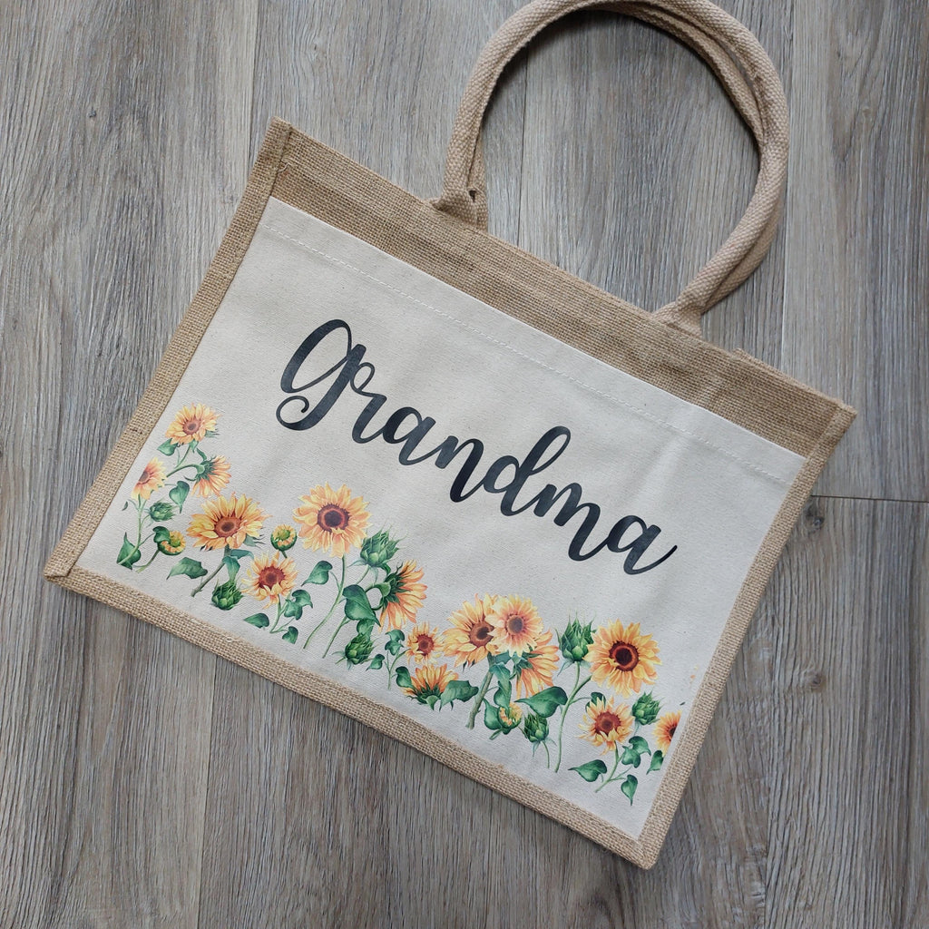 Mum Jute Bag, Personalised Floral Shopper, Mothers Day Gift, Present for Nanna