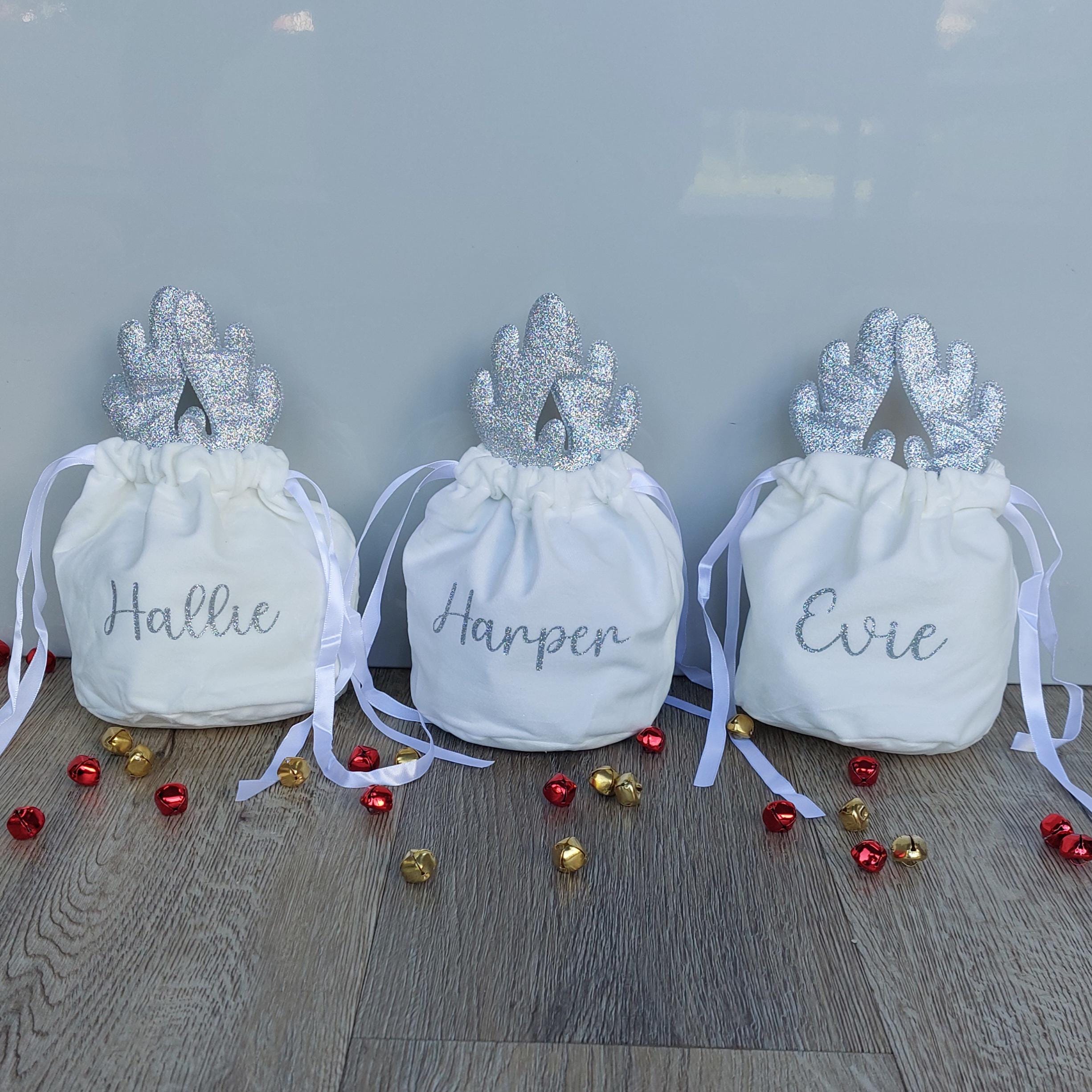 Personalised Christmas Reindeer Treat Bag: Gold or Silver Antlers