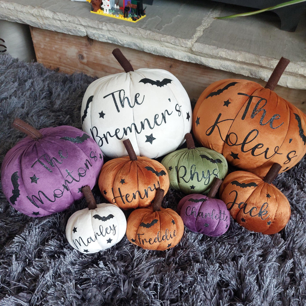 Personalised Plush Halloween Pumpkin: Glitter Name Autumn Decor