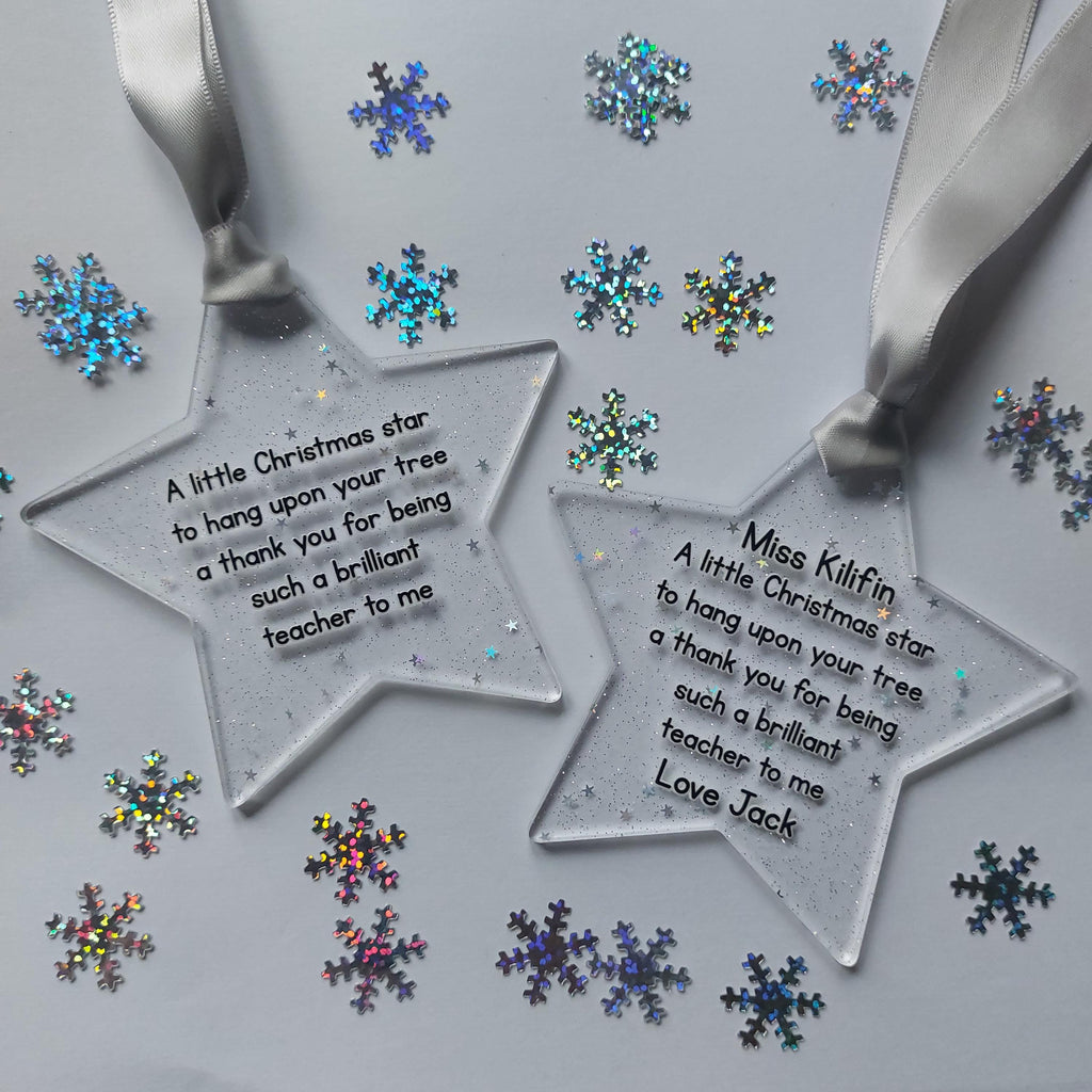 Personalised Teacher Christmas Star Bauble, Thank You Gift