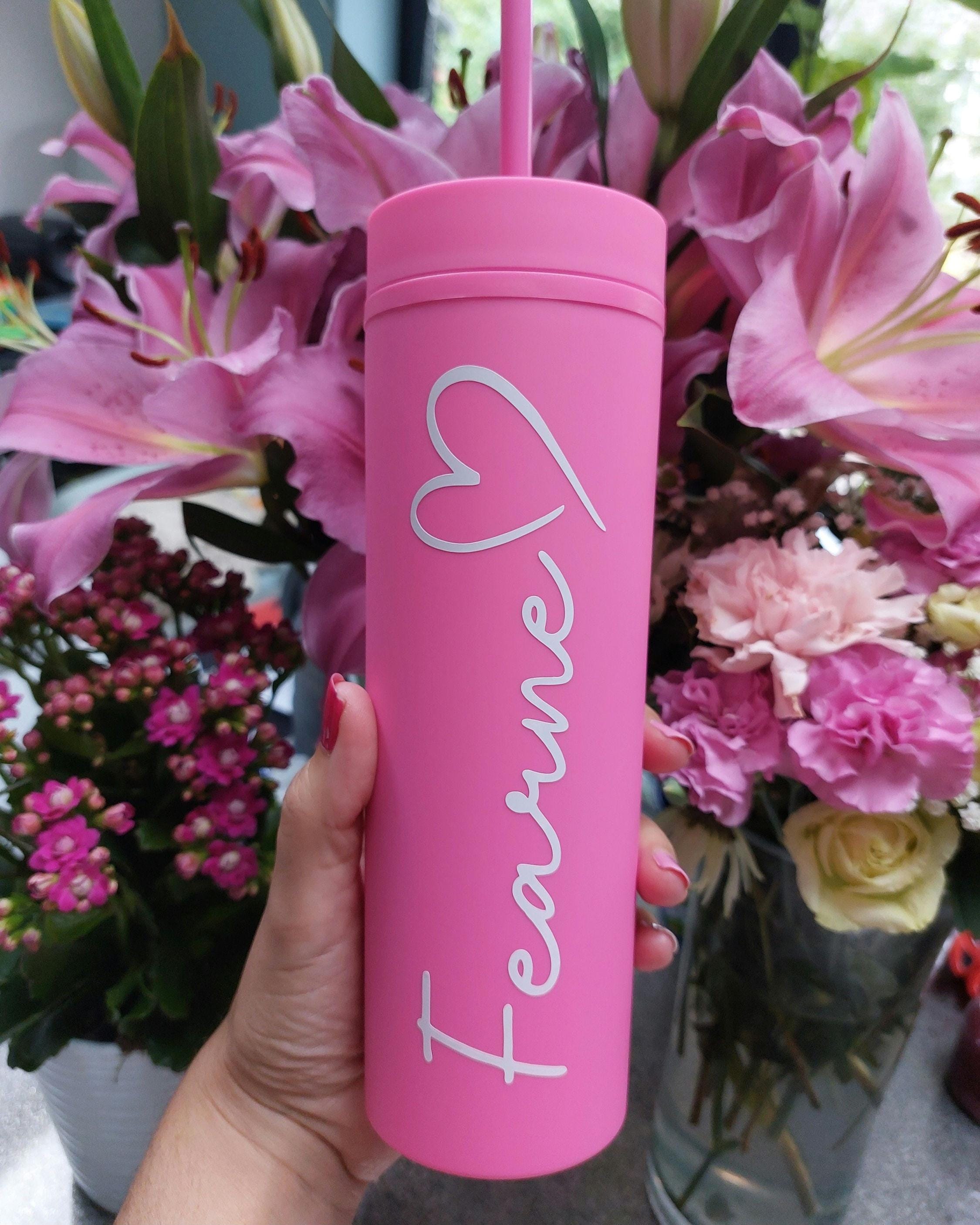Personalised Water Bottle, 16oz Skinny Tumbler, Birthday Present, Summer Cold Cup, Bridal Party Gift