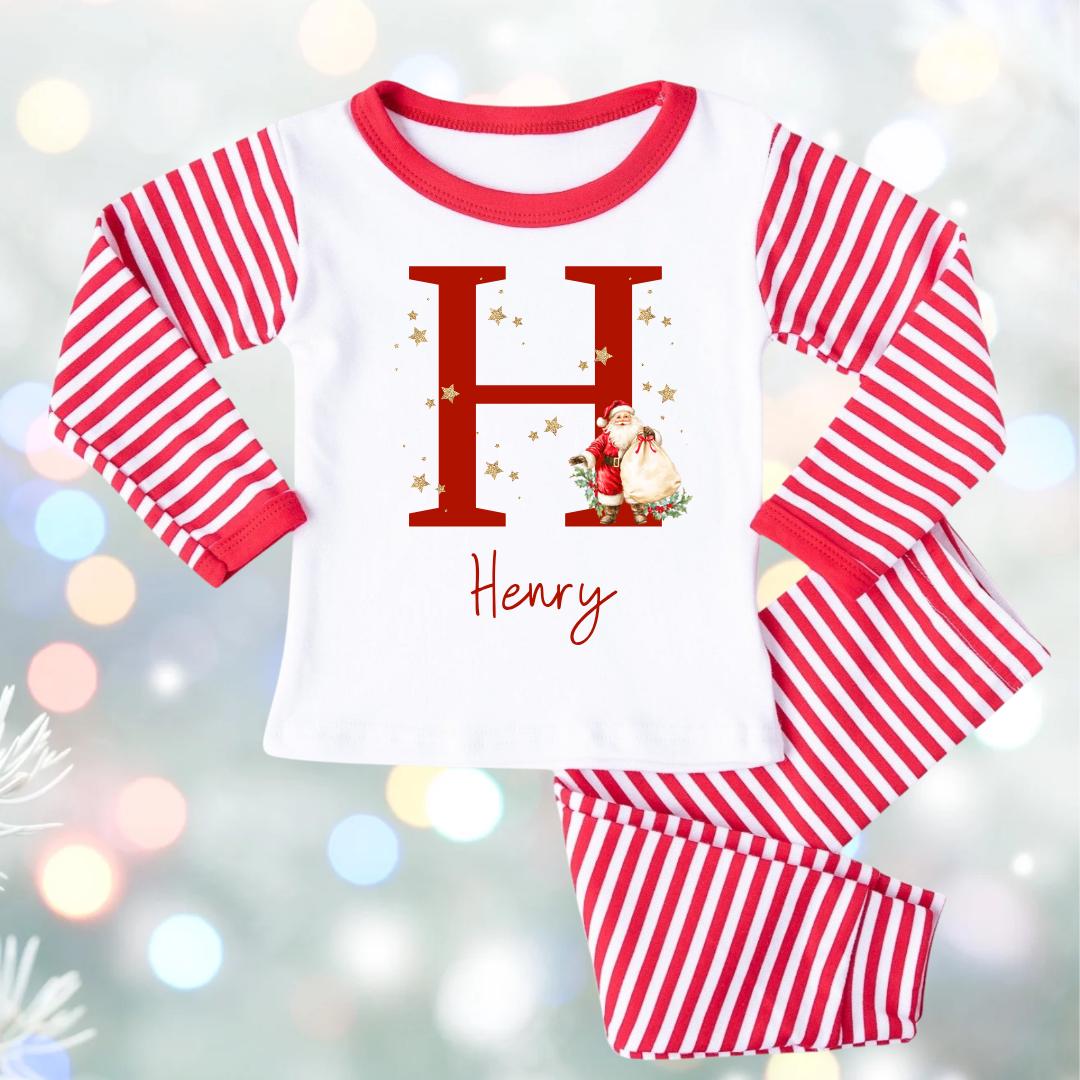 Personalized Santa Christmas Pyjamas, Matching Family Cotton PJs