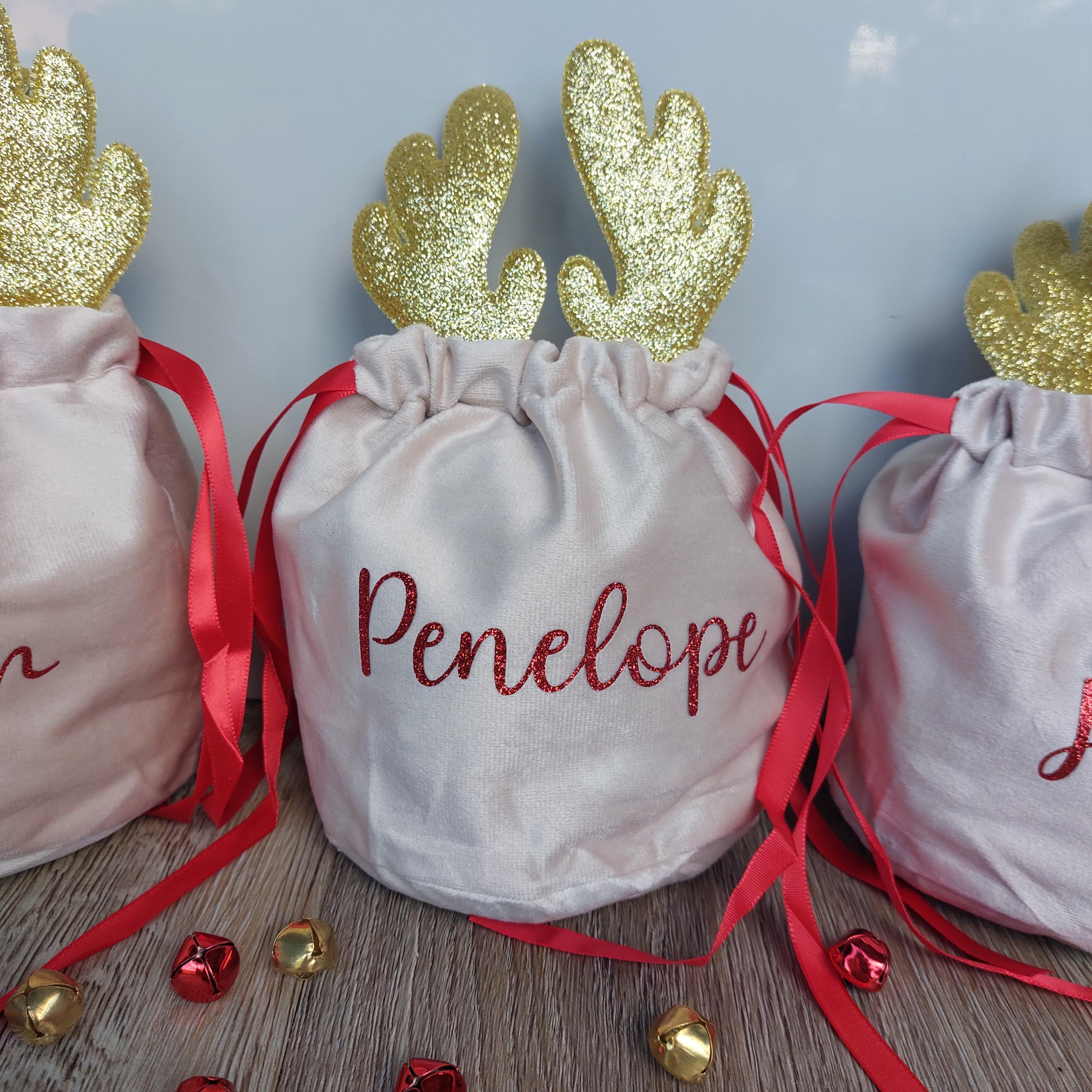 Personalised Velvet Reindeer Treat Bag: Christmas Eve Box Filler