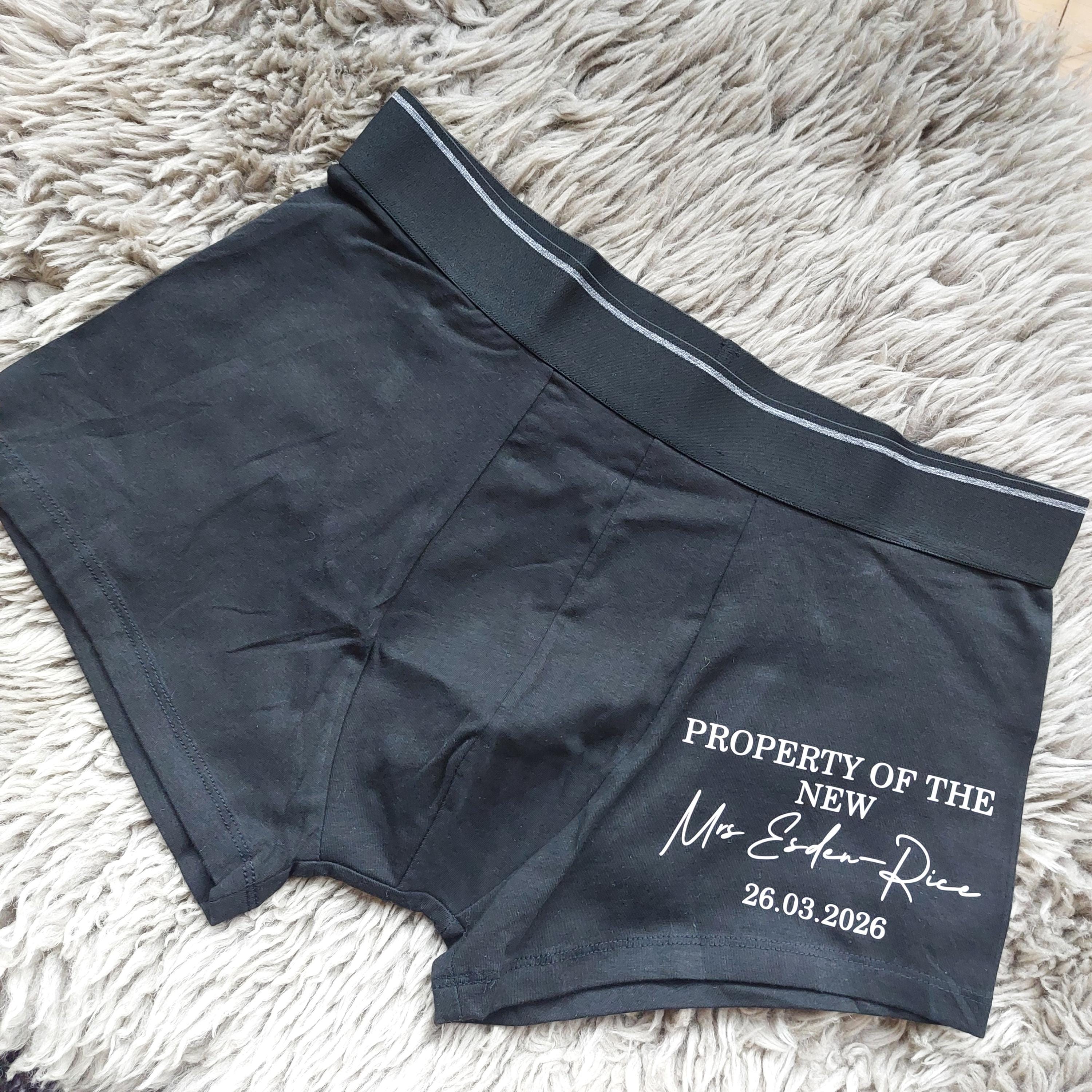 Personalised Groom Boxers, Groom Gift, Property Of The New Mrs Underwear