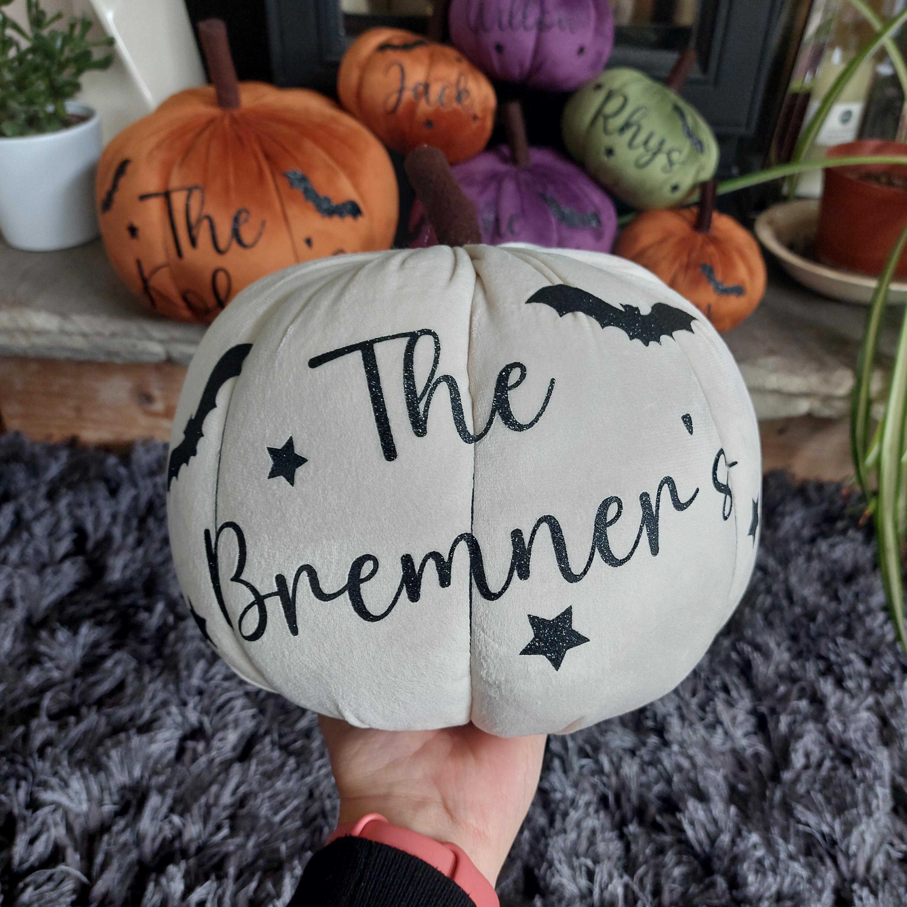 Personalised Plush Halloween Pumpkin: Glitter Name Autumn Decor