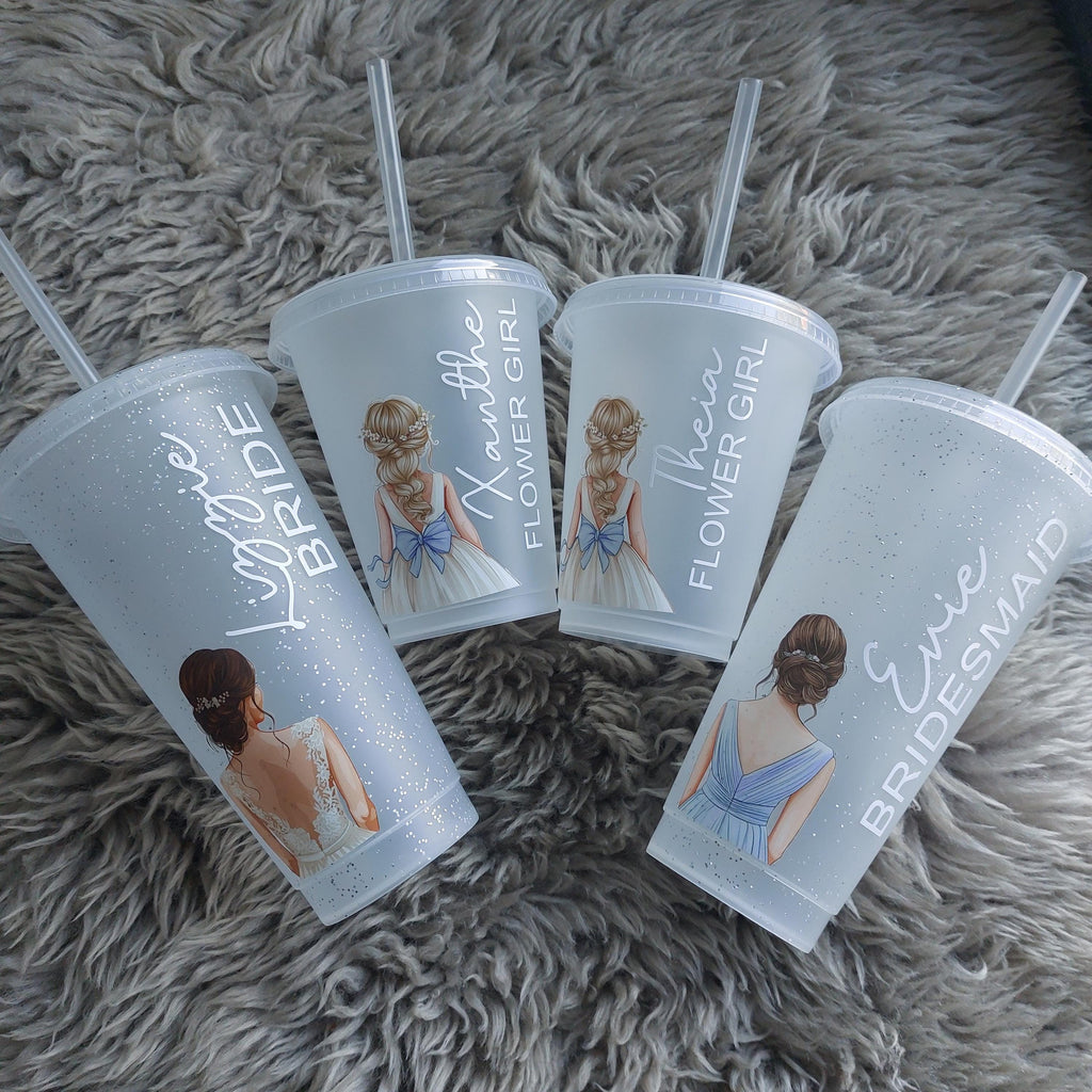 Personalised Bridesmaid Cold Cup: Bridal Party Favour, Glitter Frosted Cup