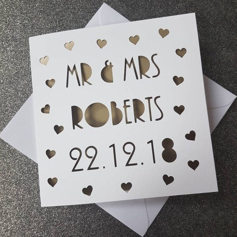 Personalised Papercut Wedding Card: Mr & Mrs, Wedding Card