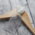 Personalised Frosted Acrylic Wedding Hanger Tag: Pearl Detail, Bridal Party Gift