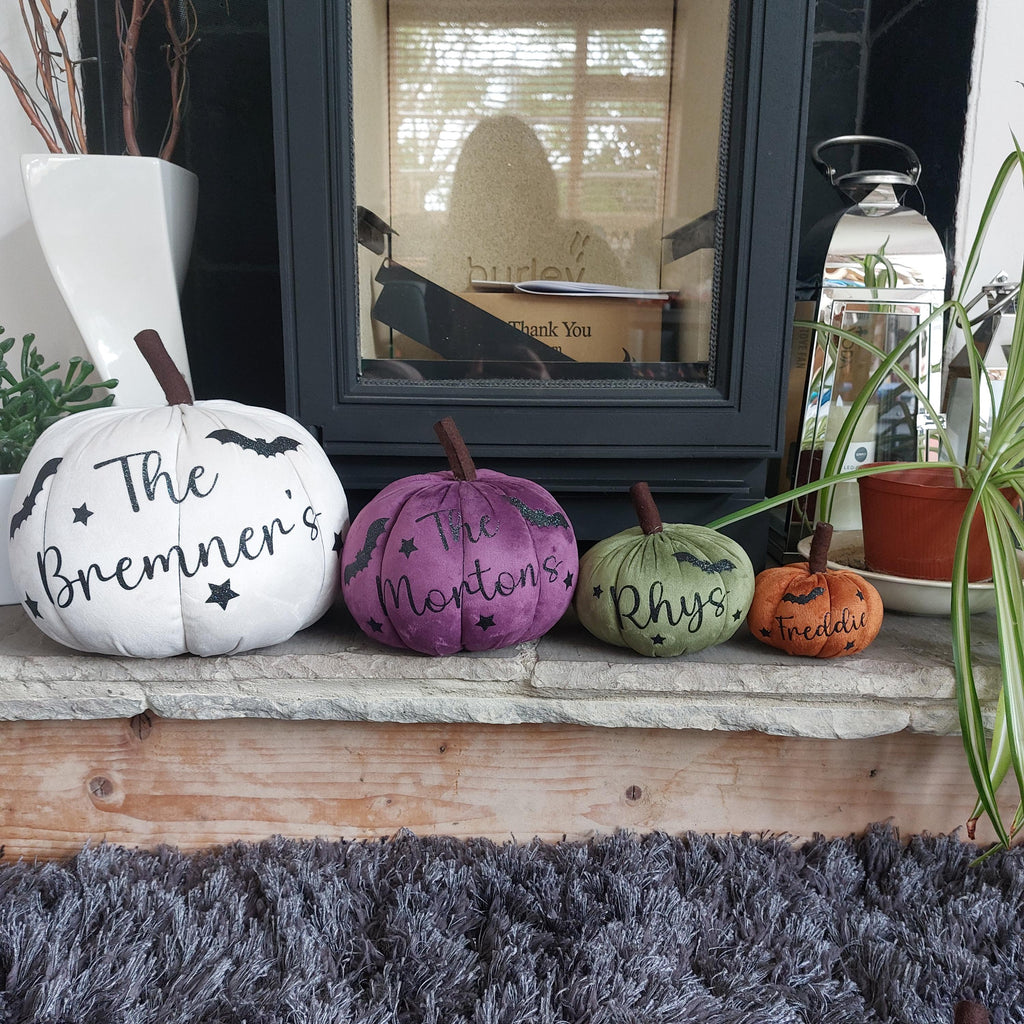 Personalised Plush Halloween Pumpkin: Glitter Name Autumn Decor