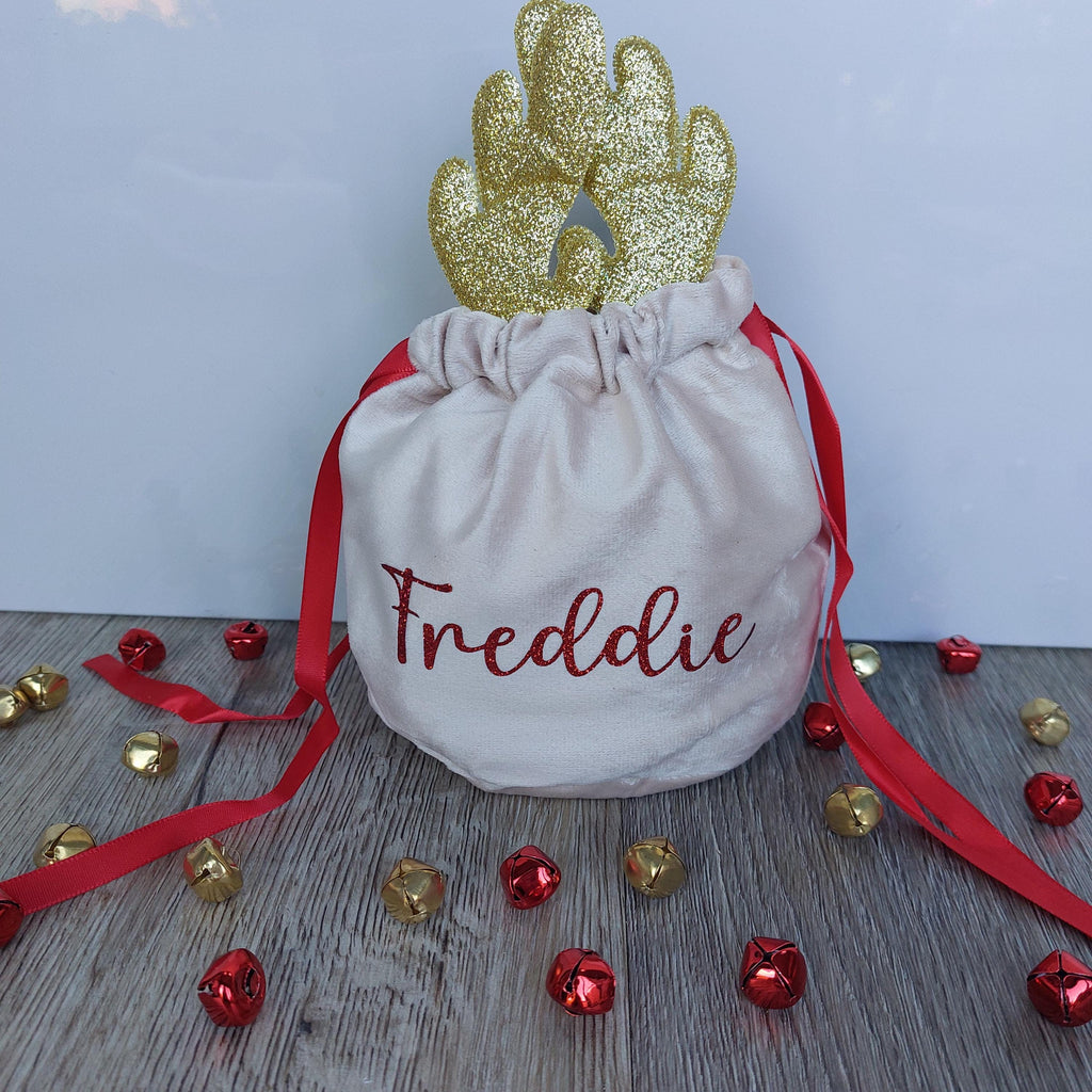 Personalised Velvet Reindeer Treat Bag: Christmas Eve Box Filler