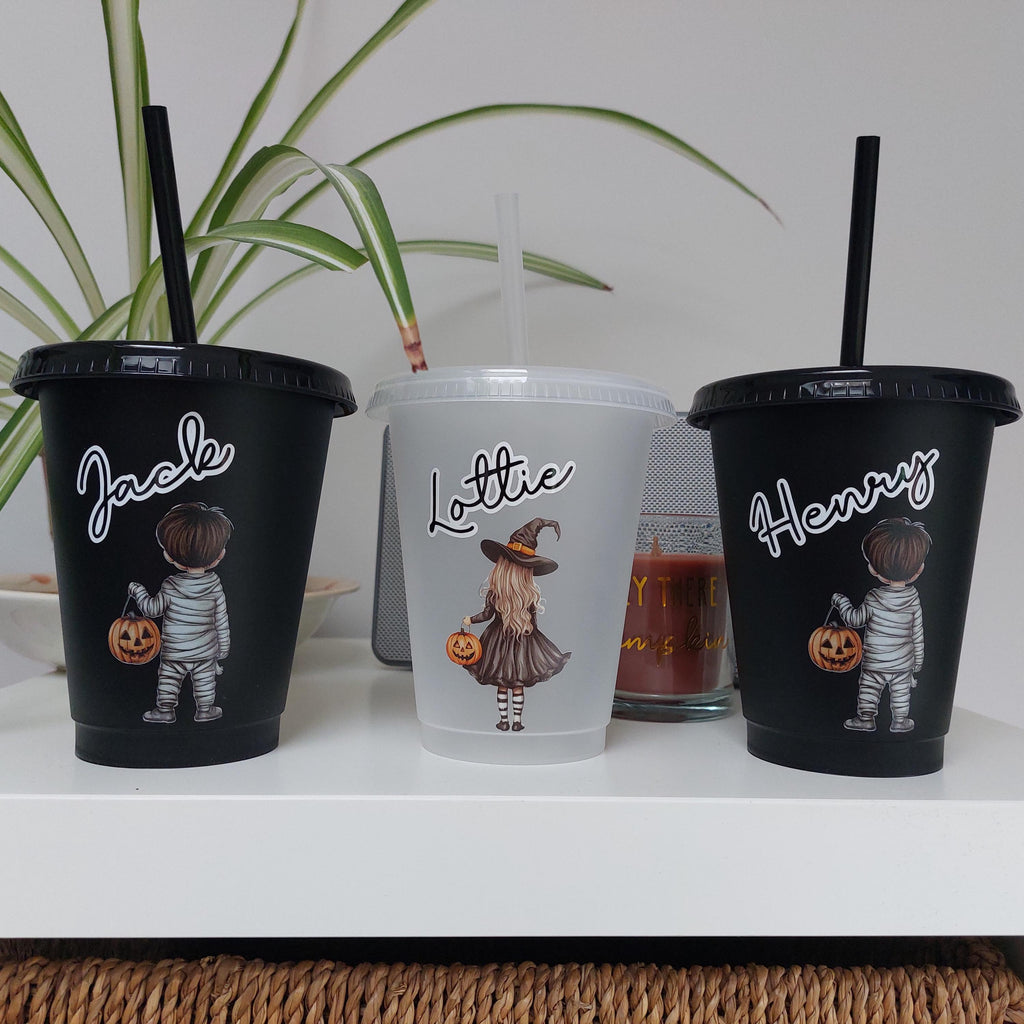 Personalised Halloween Cold Cup for Kids: Witch or Mummy Decal