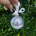 Personalised Memorial Glass Bauble – White Feather Filled
