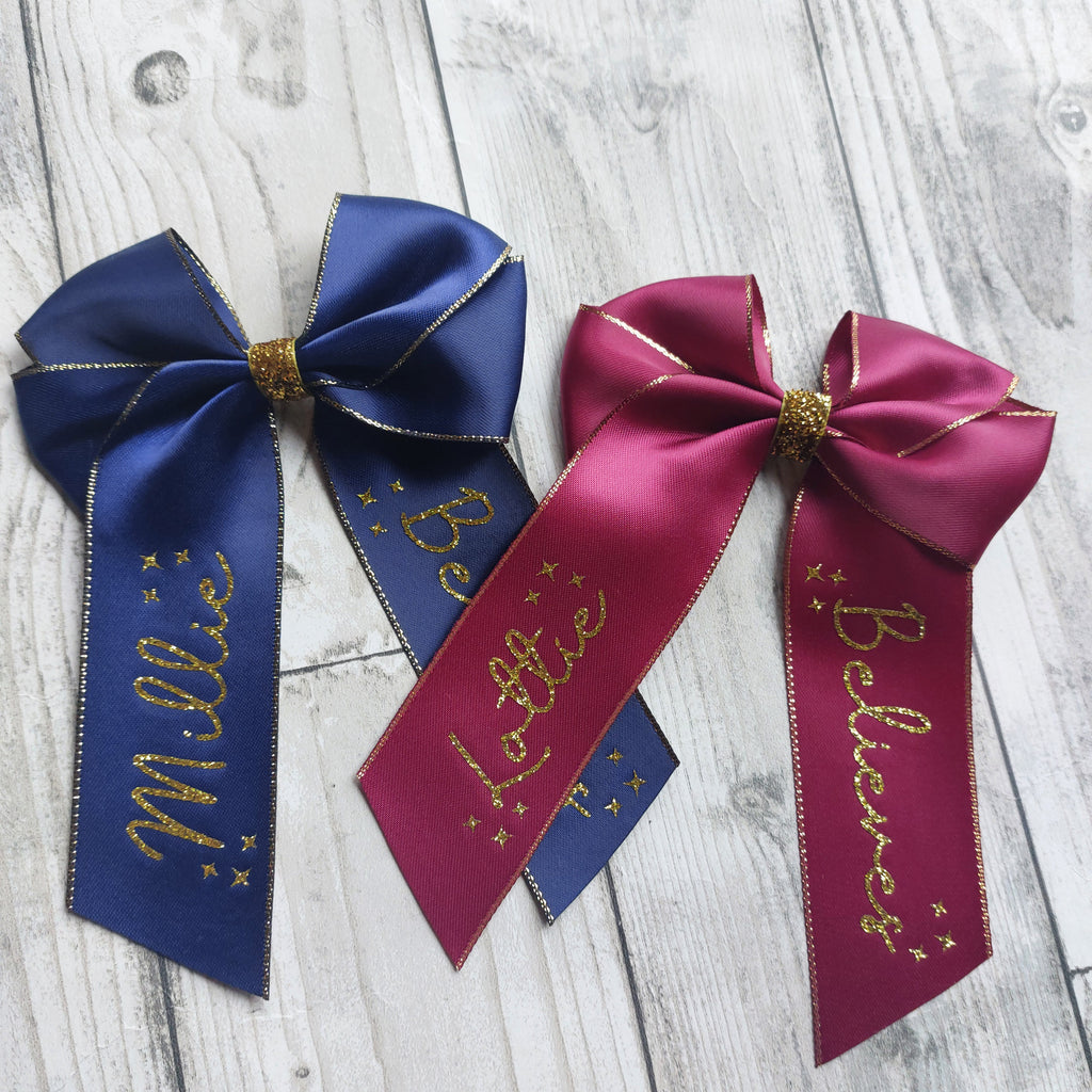 Navy or Wine red Christmas glitter accent bows, Christmas believe hair bow