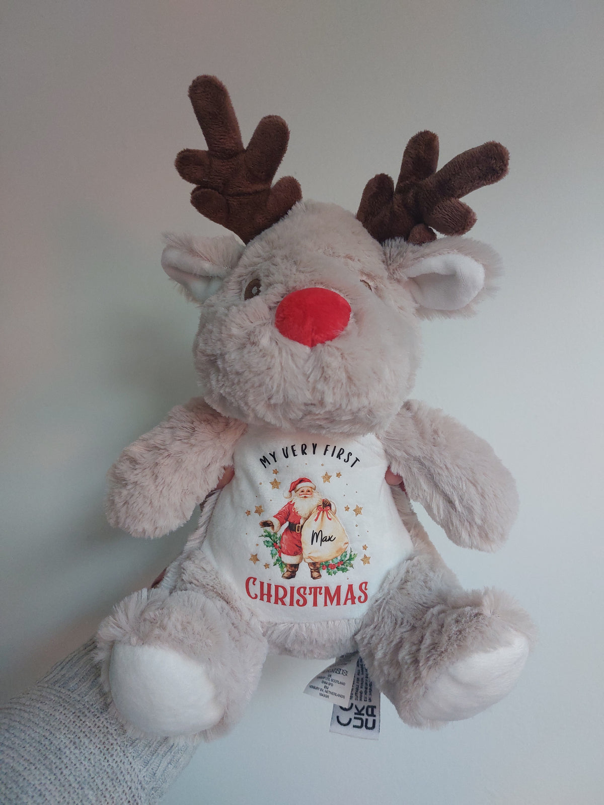 Personalised First Christmas Reindeer Plush – Name Keepsake