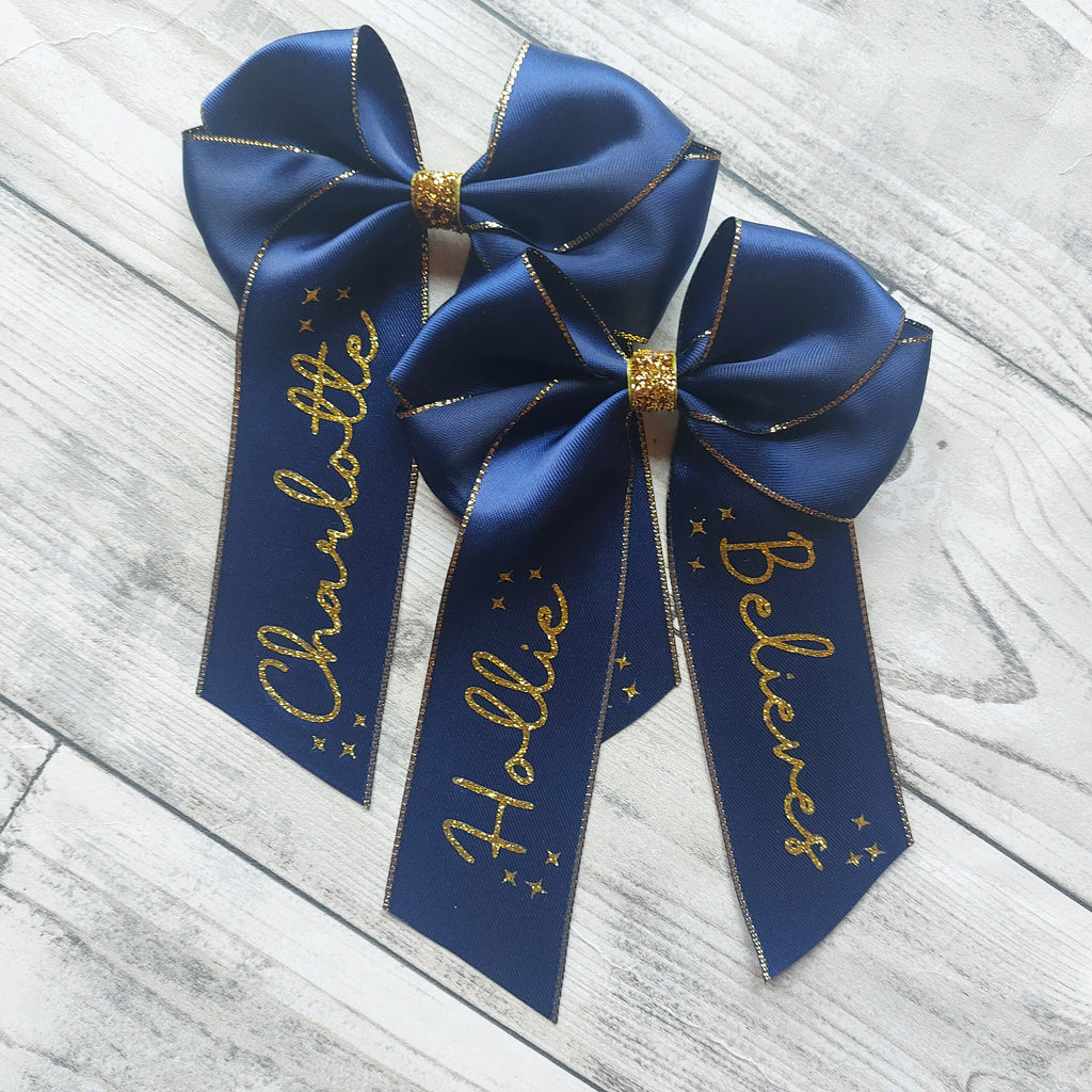 Navy or Wine red Christmas glitter accent bows, Christmas believe hair bow