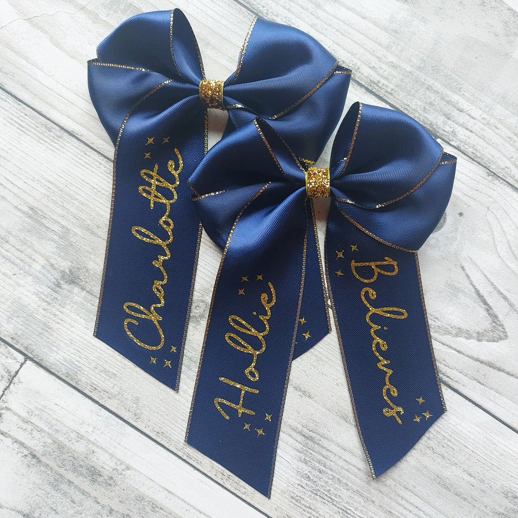 Navy or Wine red Christmas glitter accent bows, Christmas believe hair bow