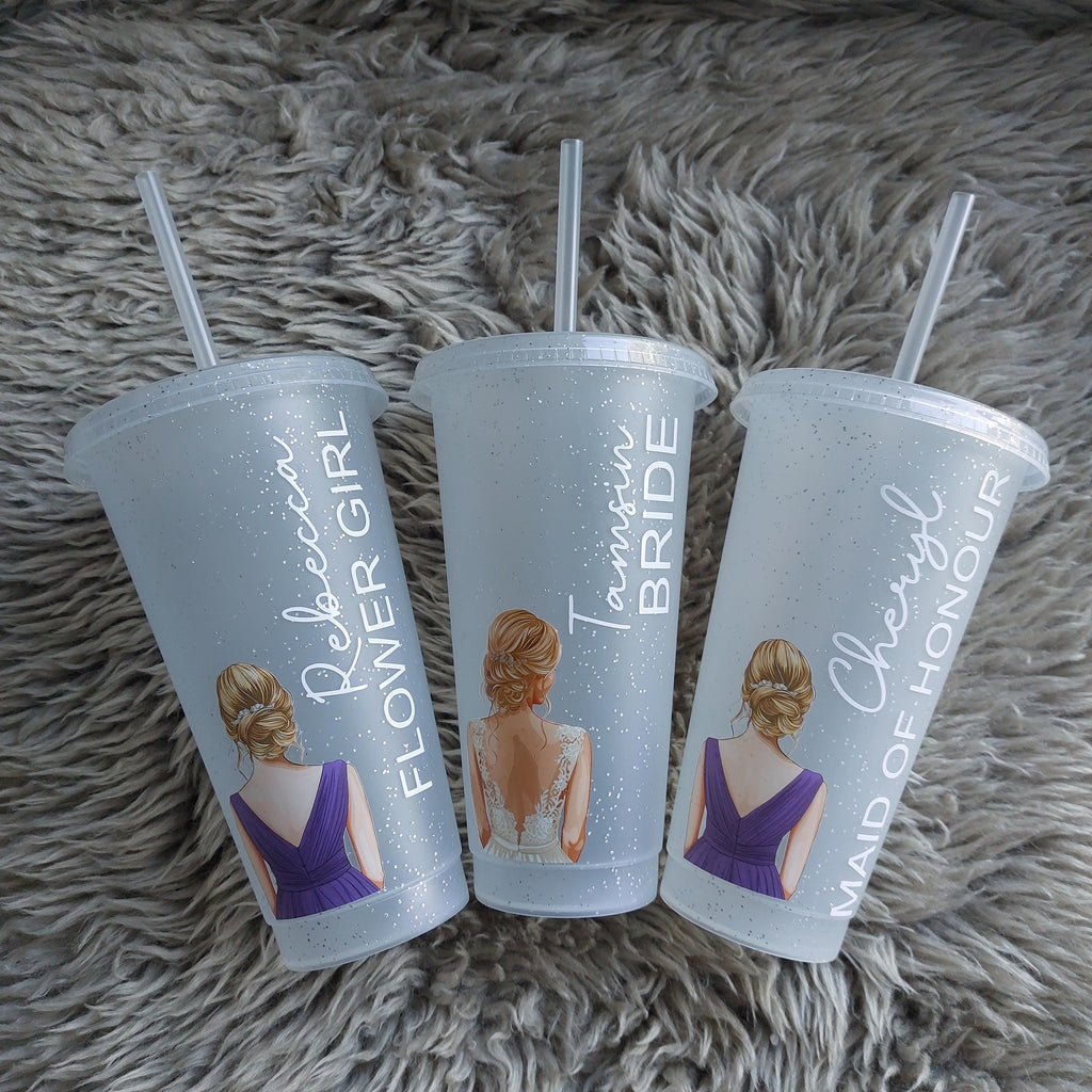 Personalised Glitter Bride Cold Cup: Bridal Party Favour, Bride To Be Gift