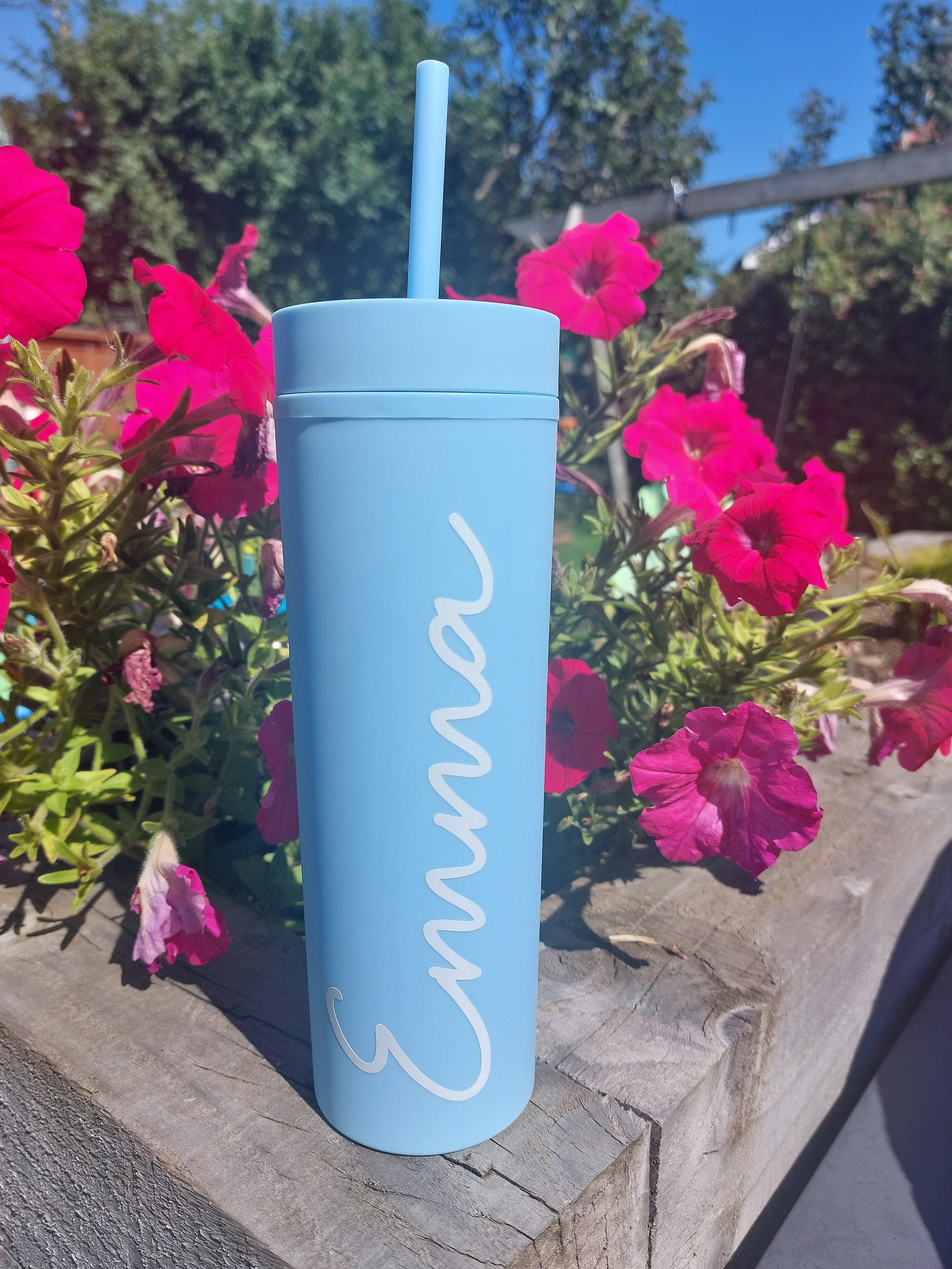 Personalised Water Bottle, 16oz Skinny Tumbler, Birthday Present, Summer Cold Cup, Bridal Party Gift