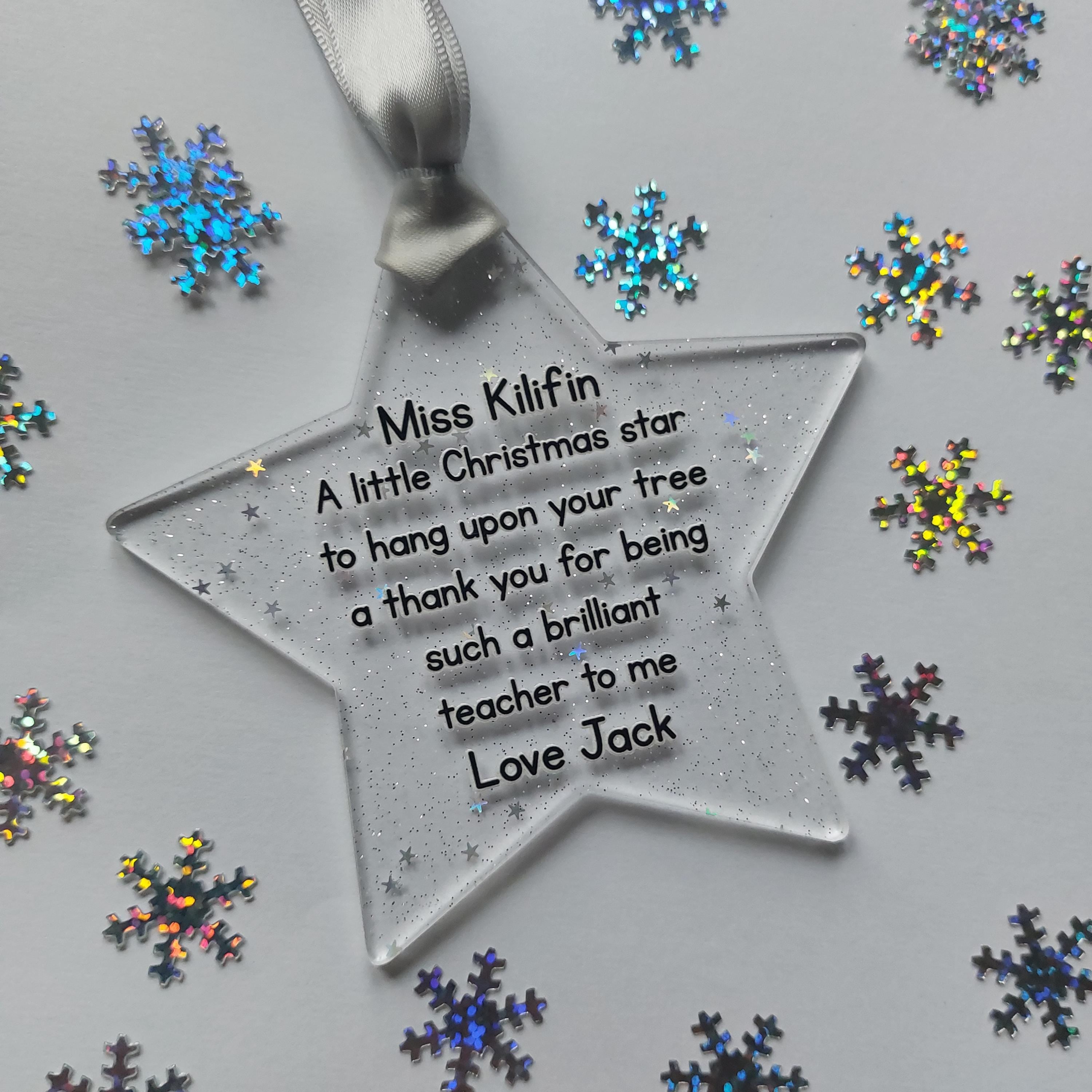 Personalised Teacher Christmas Star Bauble, Thank You Gift