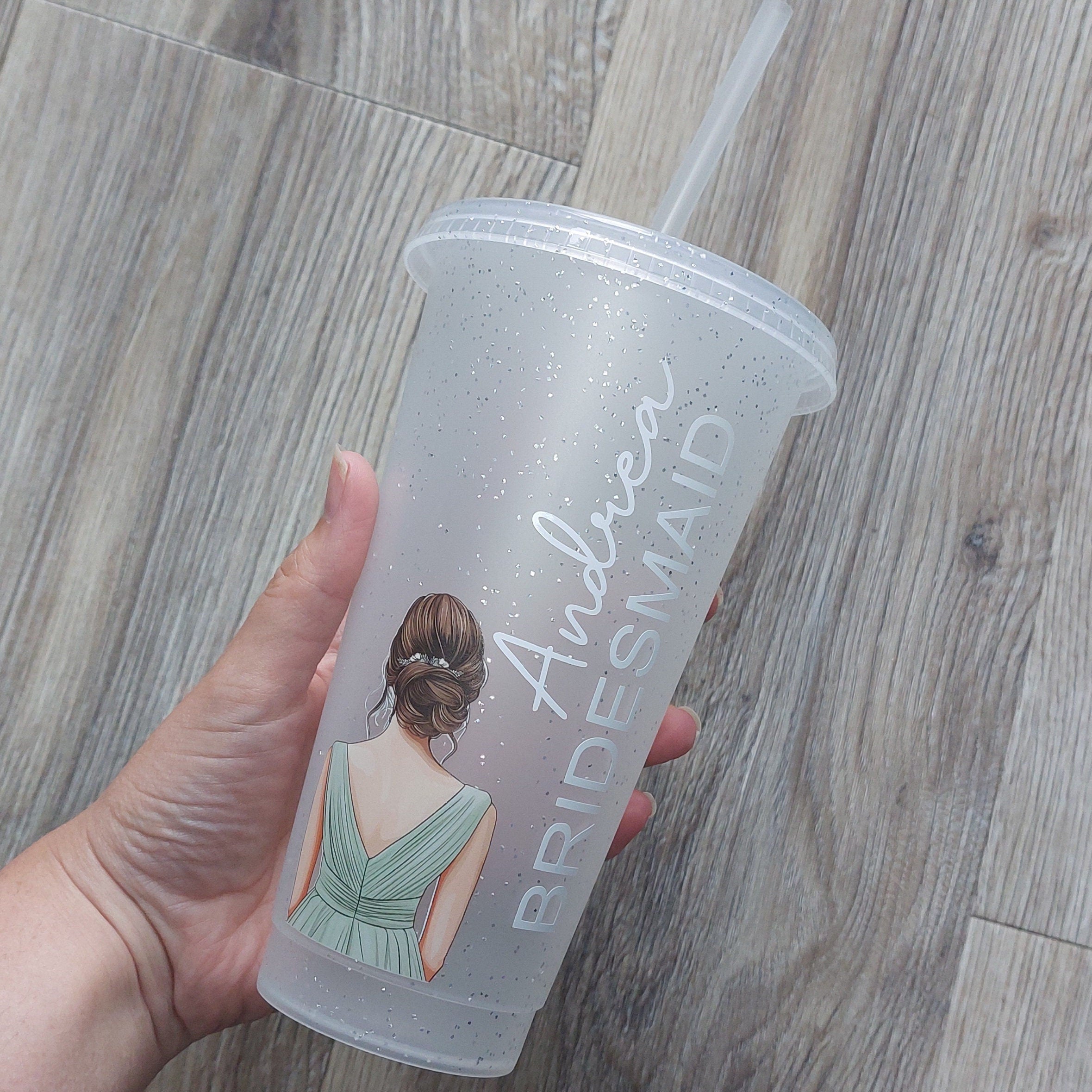 Personalised Bridesmaid Cold Cup: Bridal Party Favour, Glitter Frosted Cup