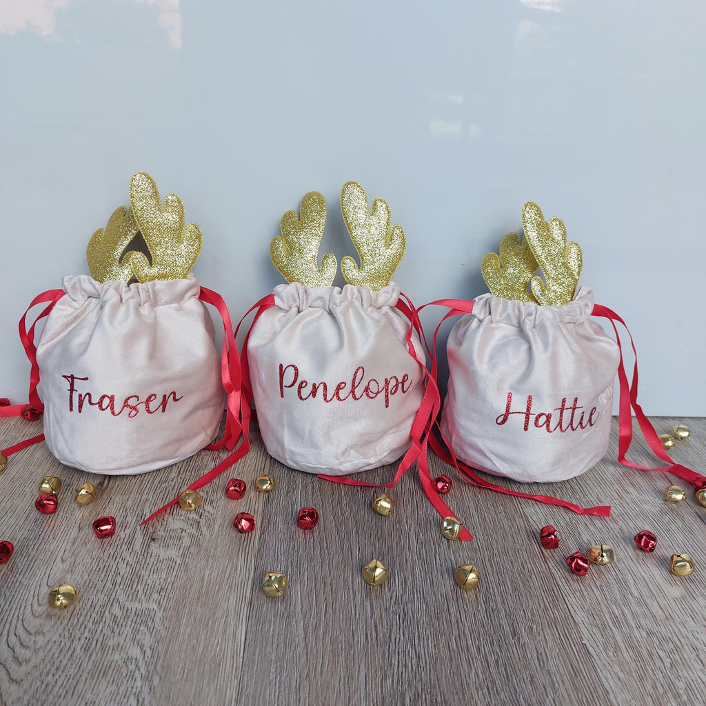 Personalised Velvet Reindeer Treat Bag: Christmas Eve Box Filler