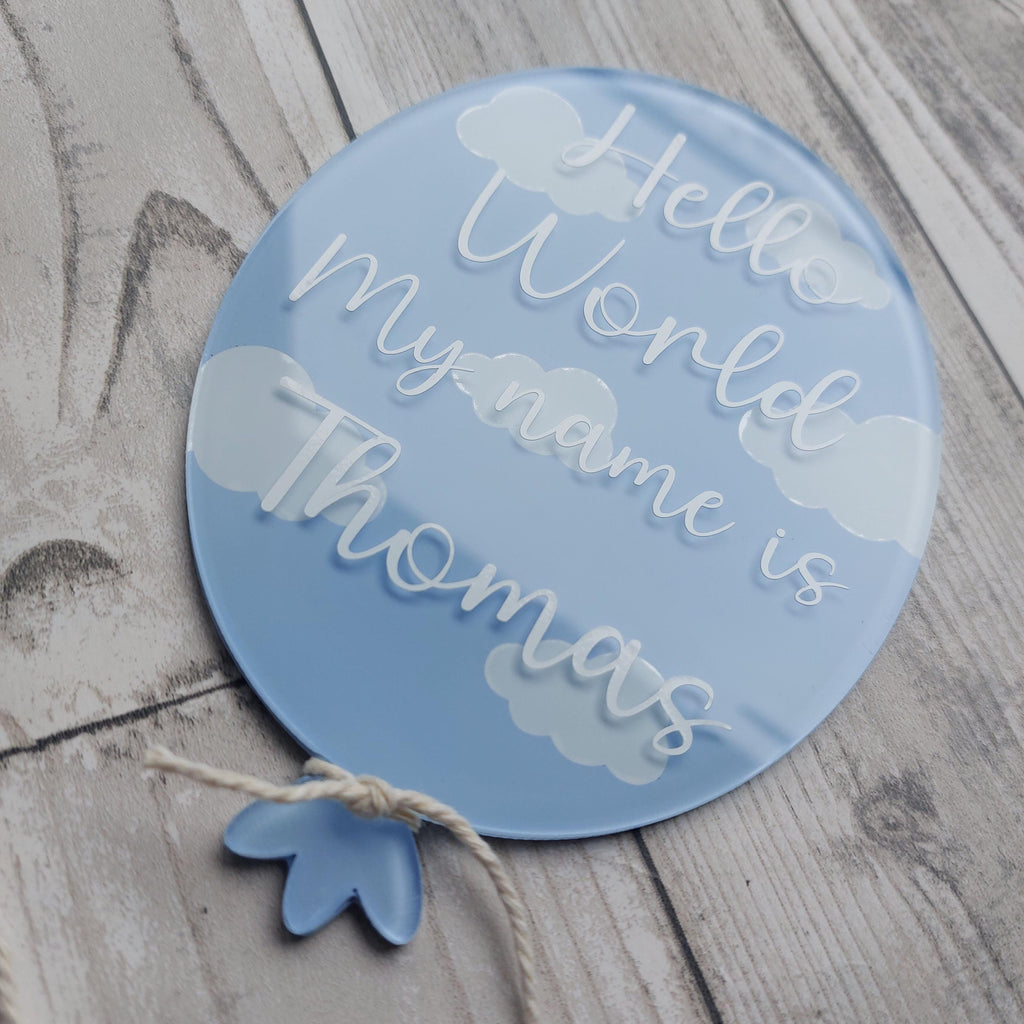 Personalised Acrylic Birth Announcement Balloon: Hello World Baby Photo Prop