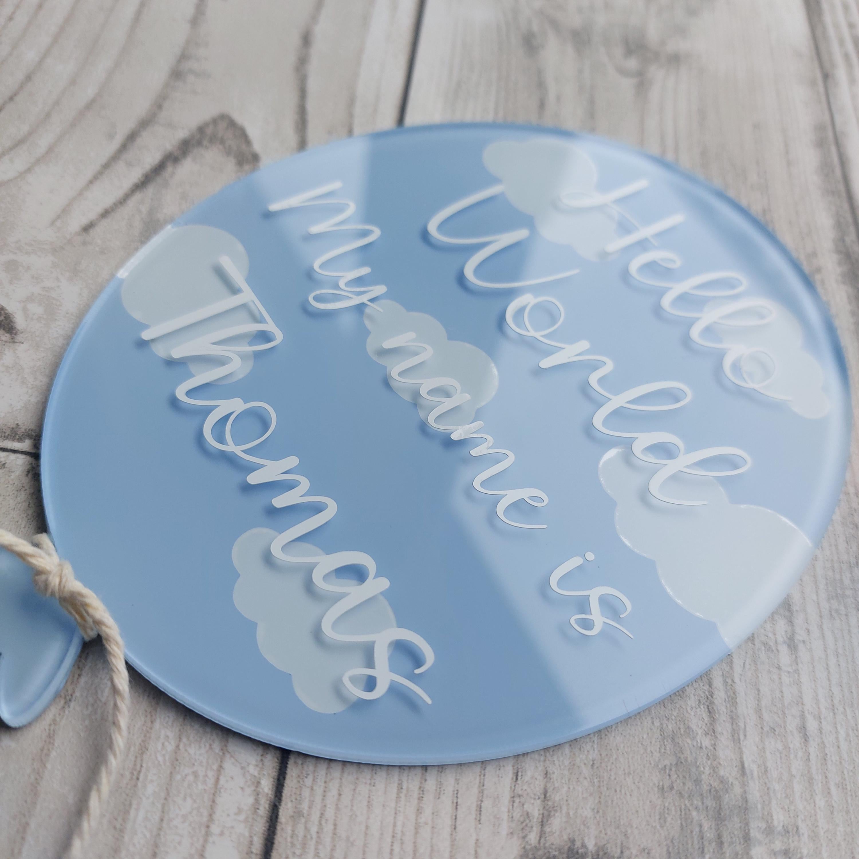 Personalised Acrylic Birth Announcement Balloon: Hello World Baby Photo Prop