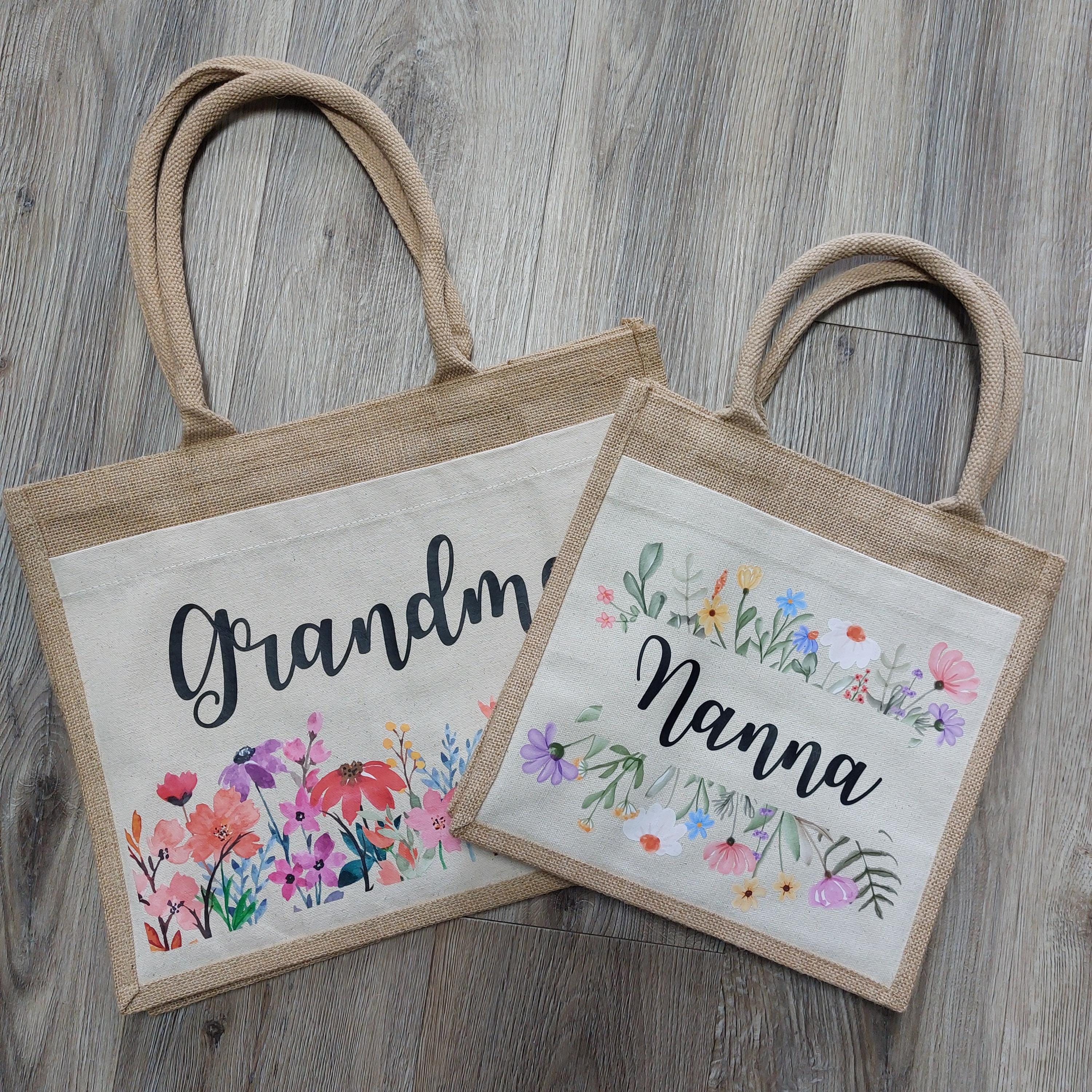 Mum Jute Bag, Personalised Floral Shopper, Mothers Day Gift, Present for Nanna