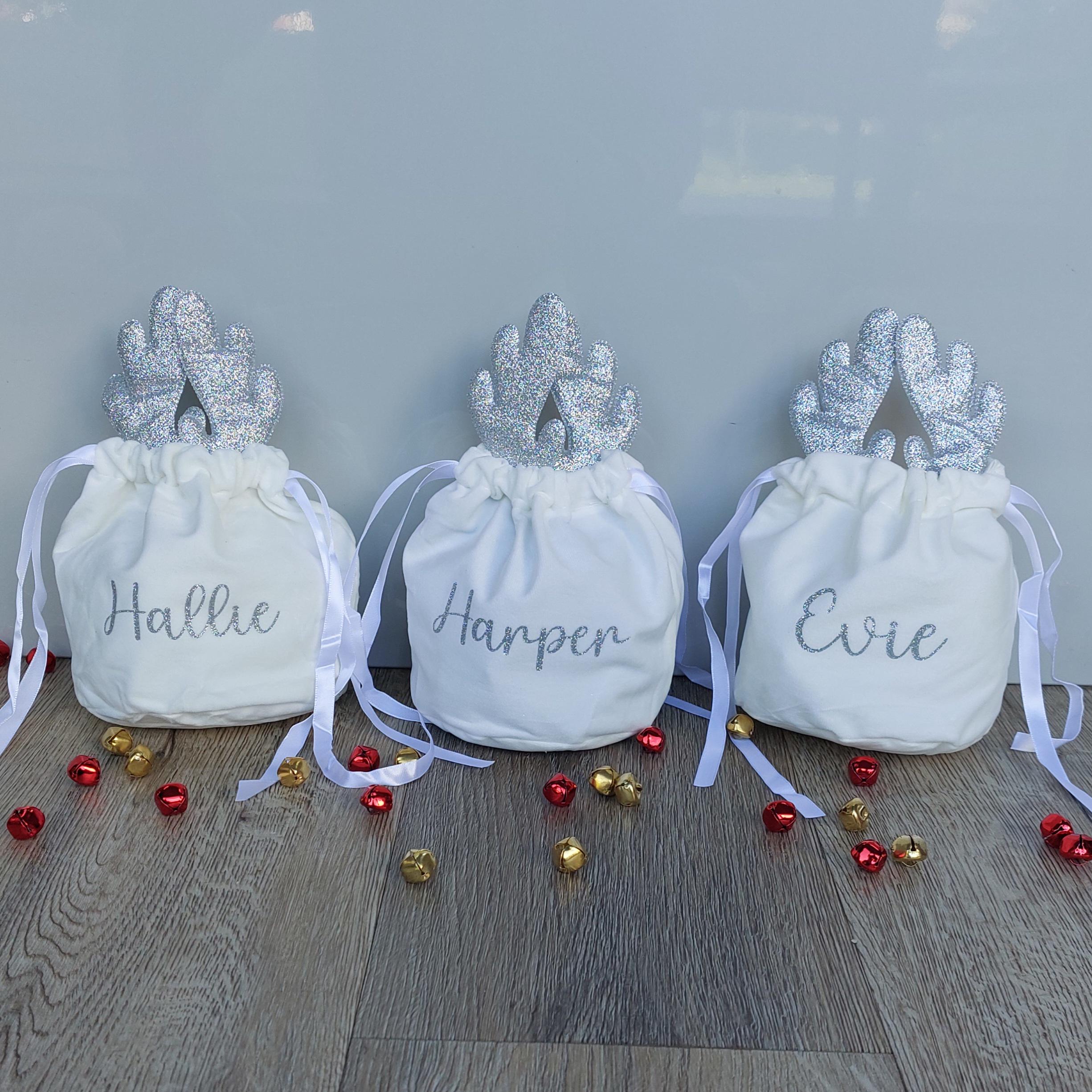 Personalised Velvet Reindeer Treat Bag: Christmas Eve Box Filler