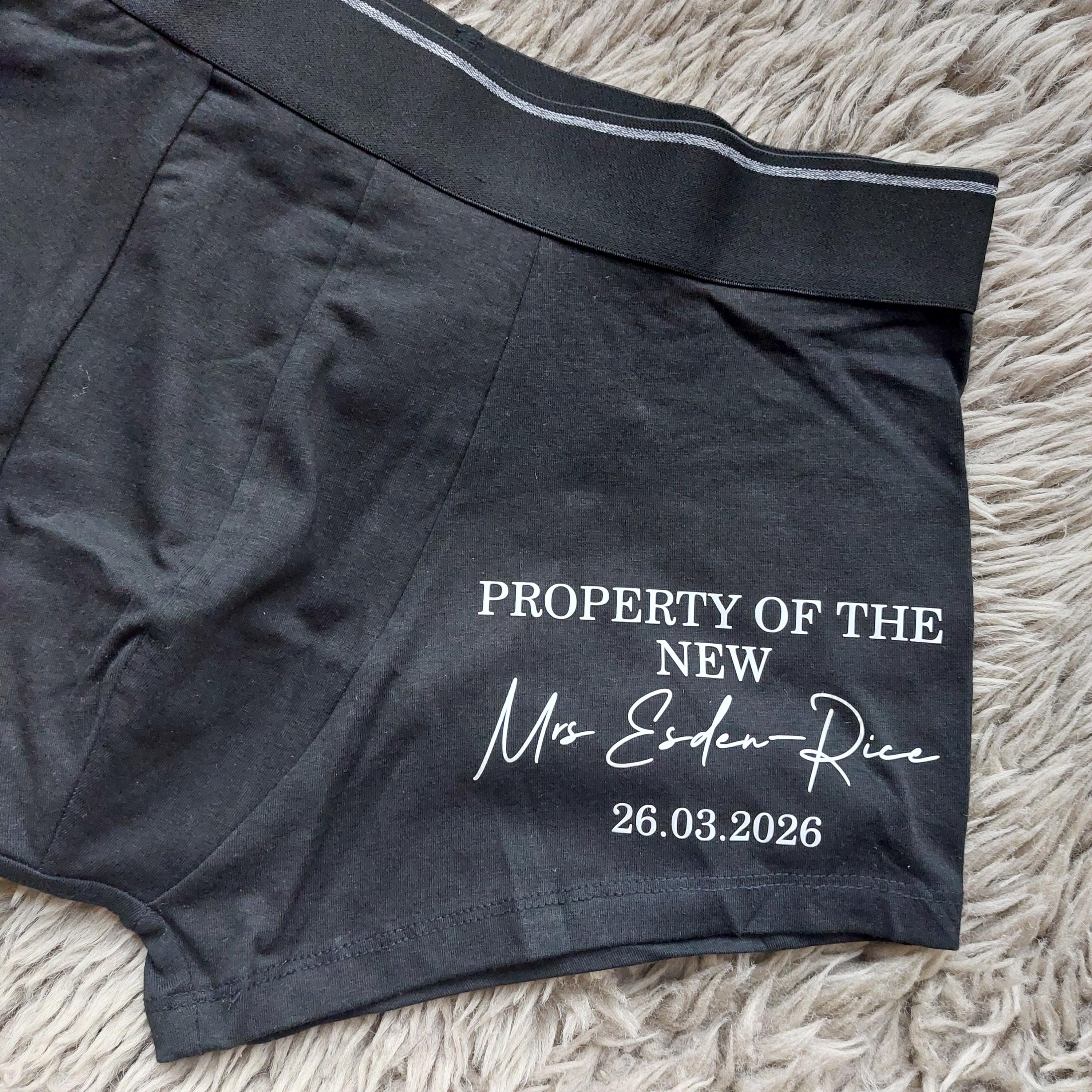 Personalised Groom Boxers, Groom Gift, Property Of The New Mrs Underwear