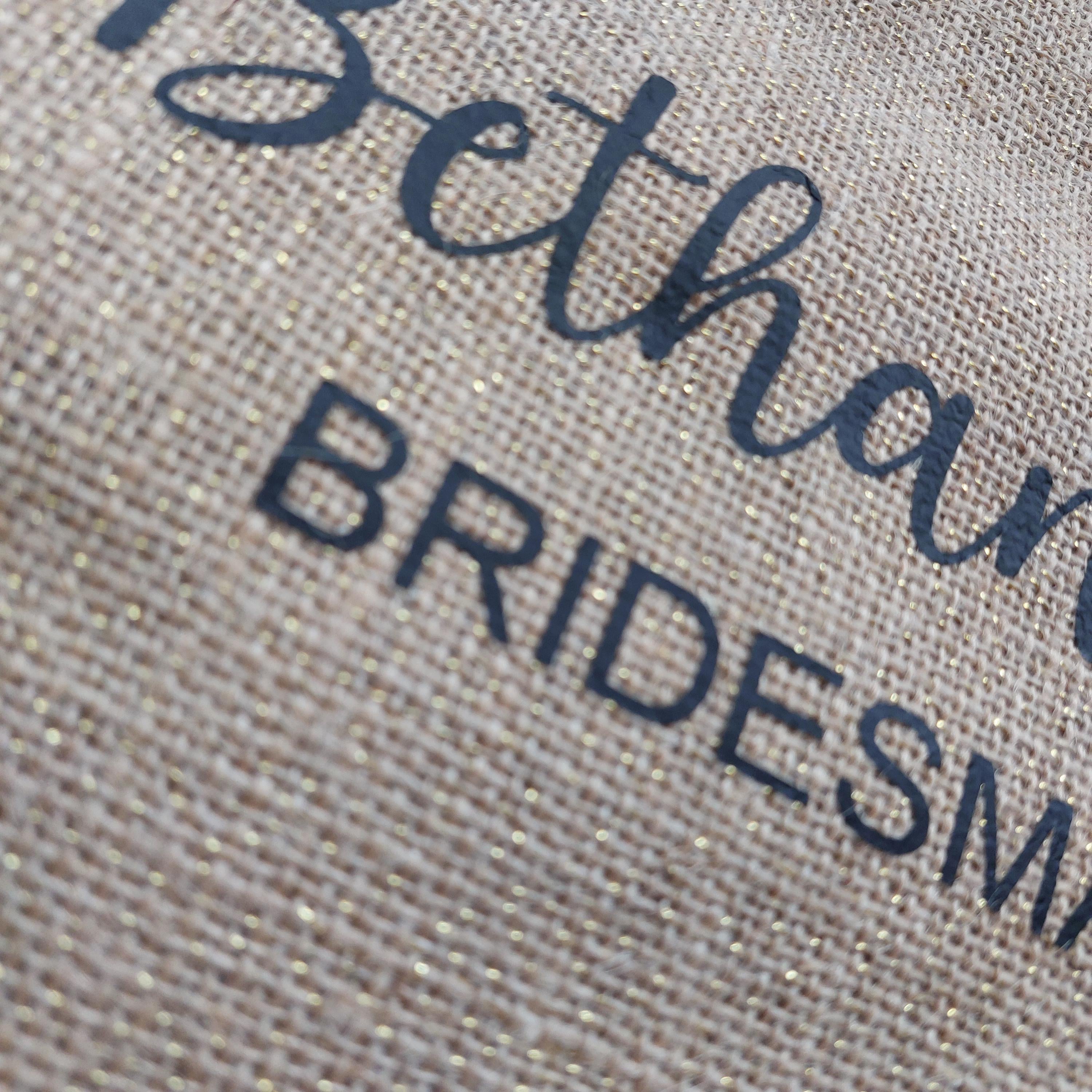 Personalised Jute Bridesmaid Bag, Gold Shimmer Bridal Party Gift