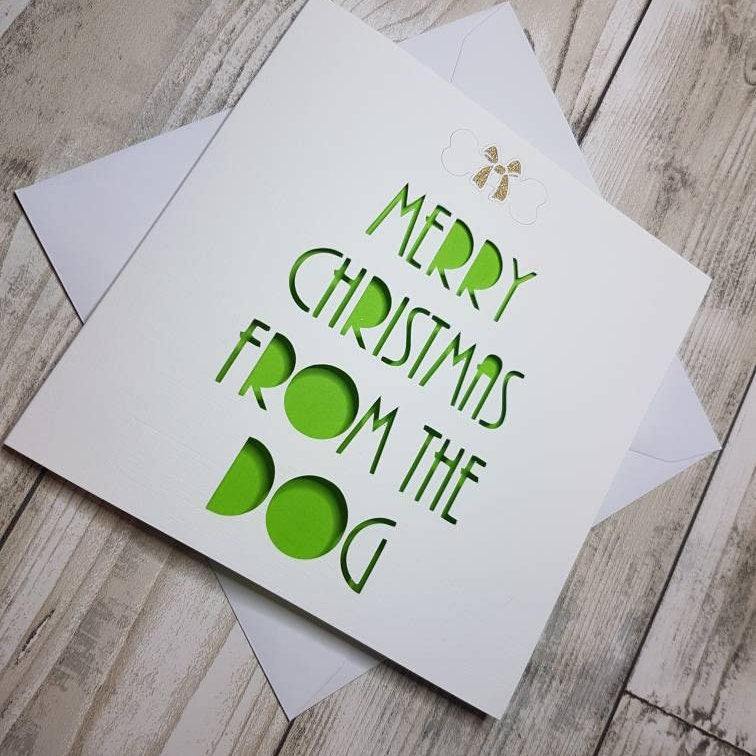 Papercut Christmas Card From The Dog, Glitter Bone