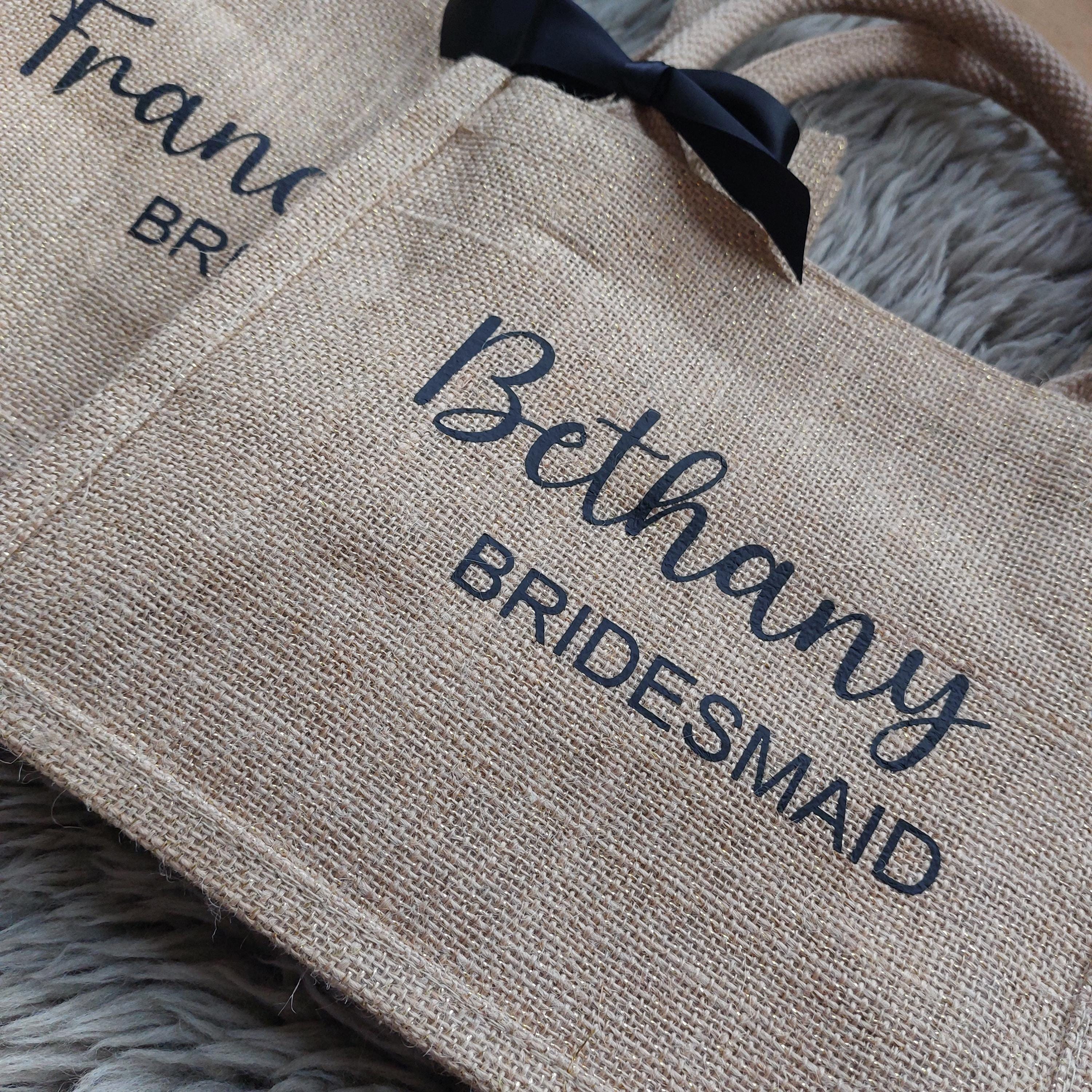 Personalised Jute Bridesmaid Bag, Gold Shimmer Bridal Party Gift
