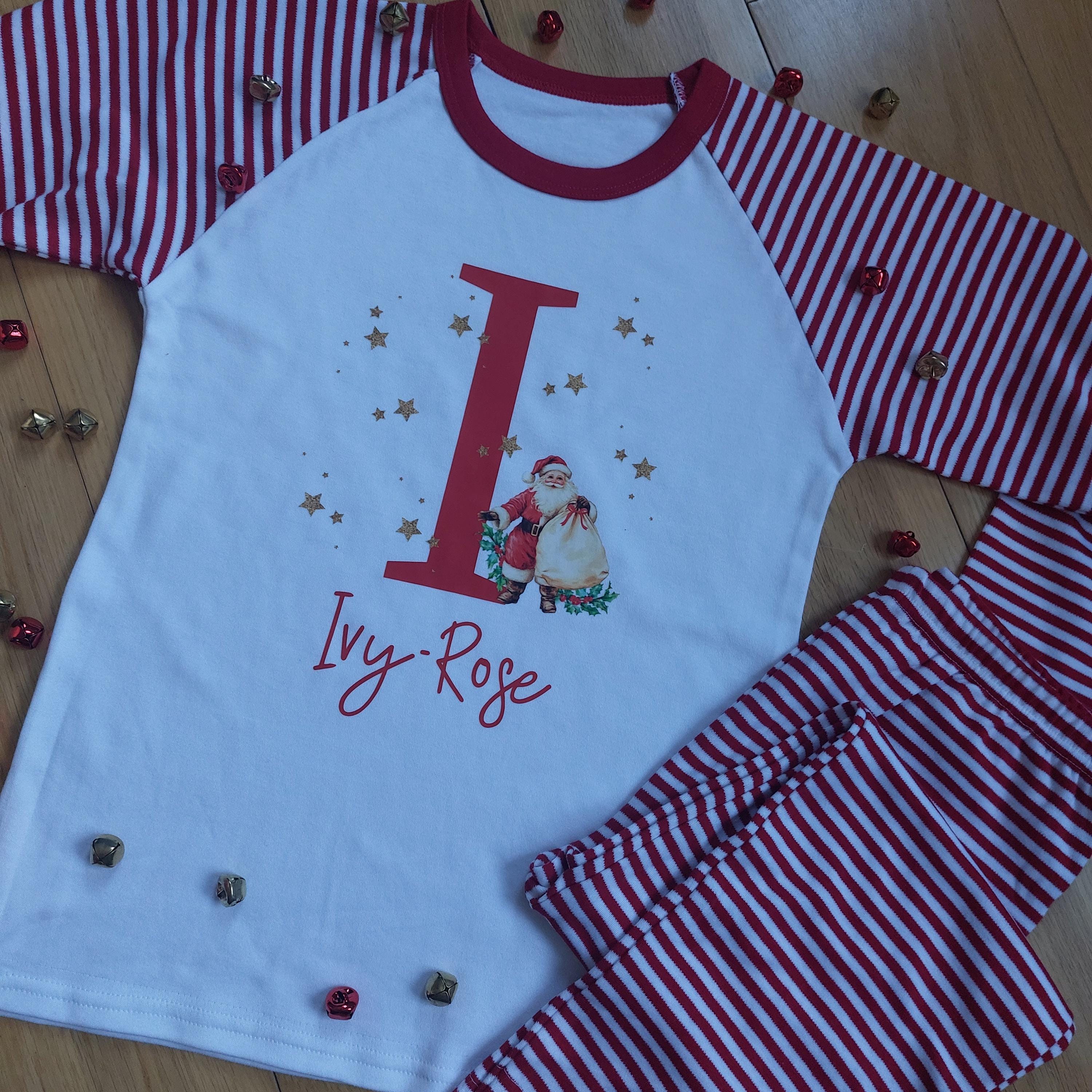 Personalized Santa Christmas Pyjamas, Matching Family Cotton PJs