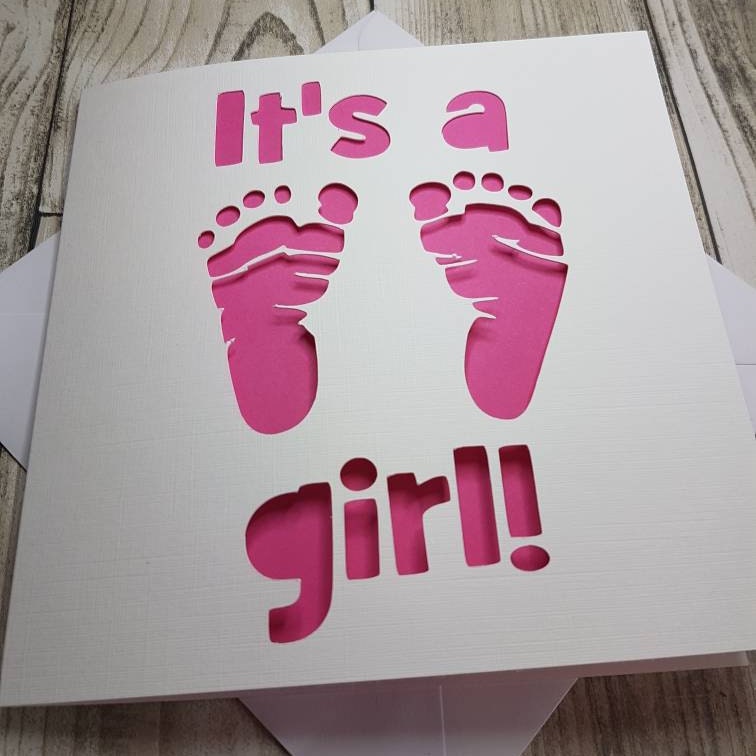 It's A Girl Card, New Baby Girl Papercut Card