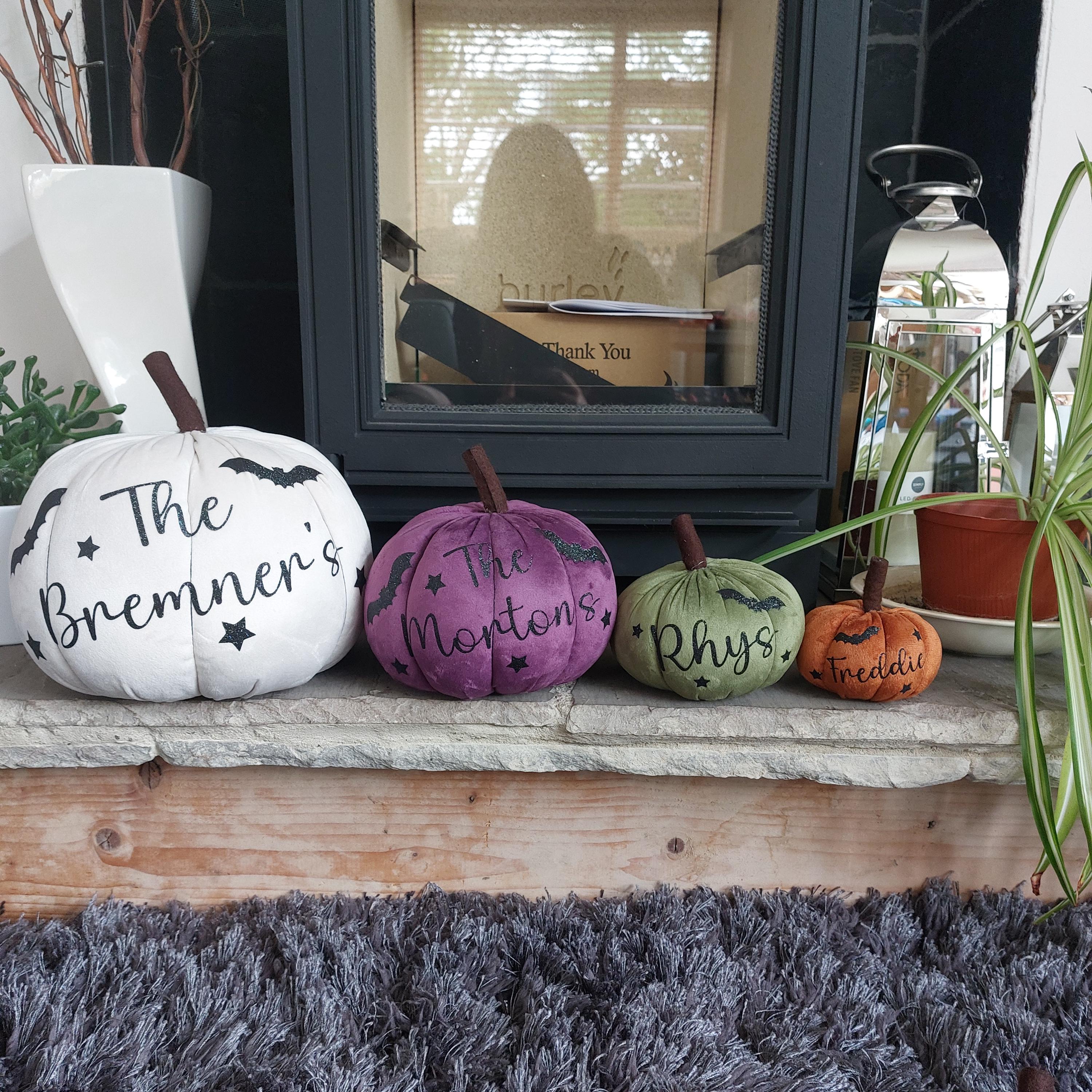 Personalised Plush Halloween Pumpkin: Glitter Name Autumn Decor