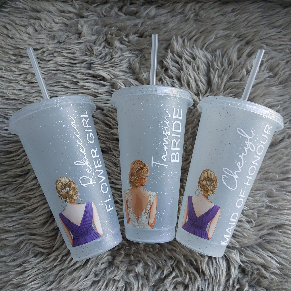 Personalised Bridesmaid Cold Cup: Bridal Party Favour, Glitter Frosted Cup