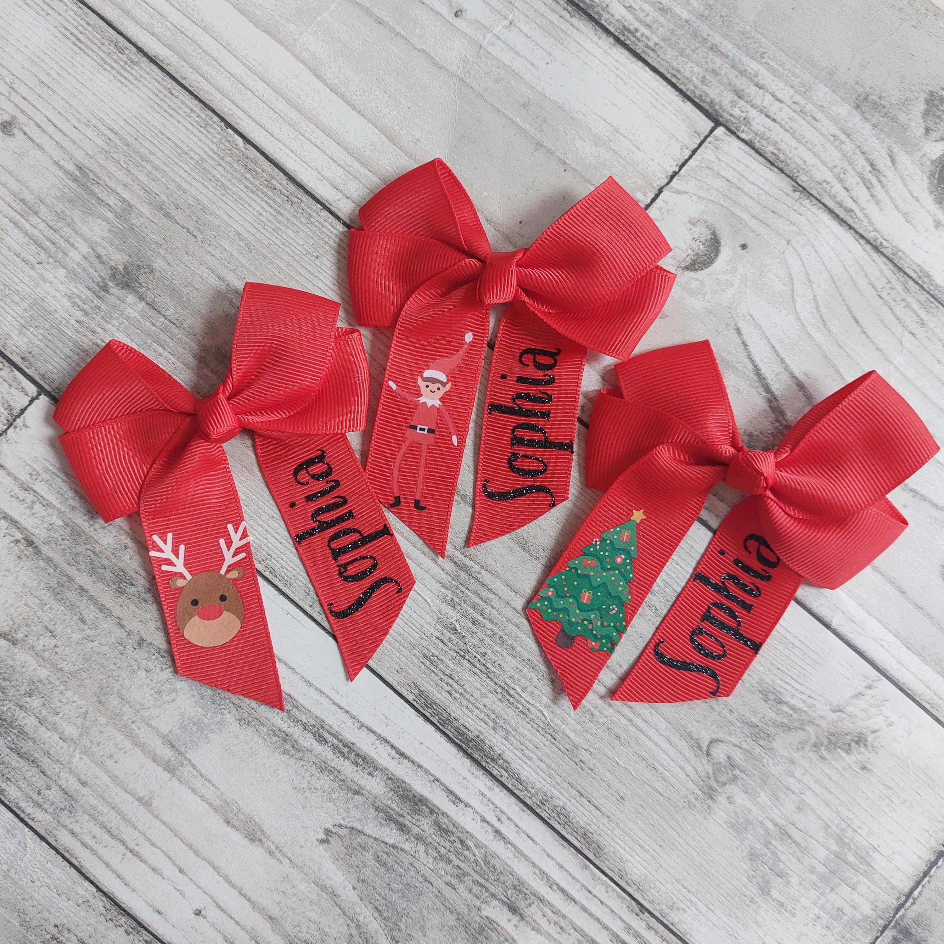 Personalised Christmas Hair Bow: Red Grosgrain Ribbon, Christmas Eve Box Filler