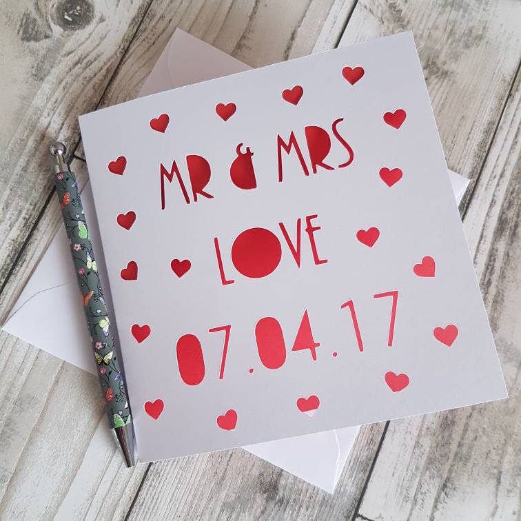 Personalised Papercut Wedding Card: Mr & Mrs, Wedding Card