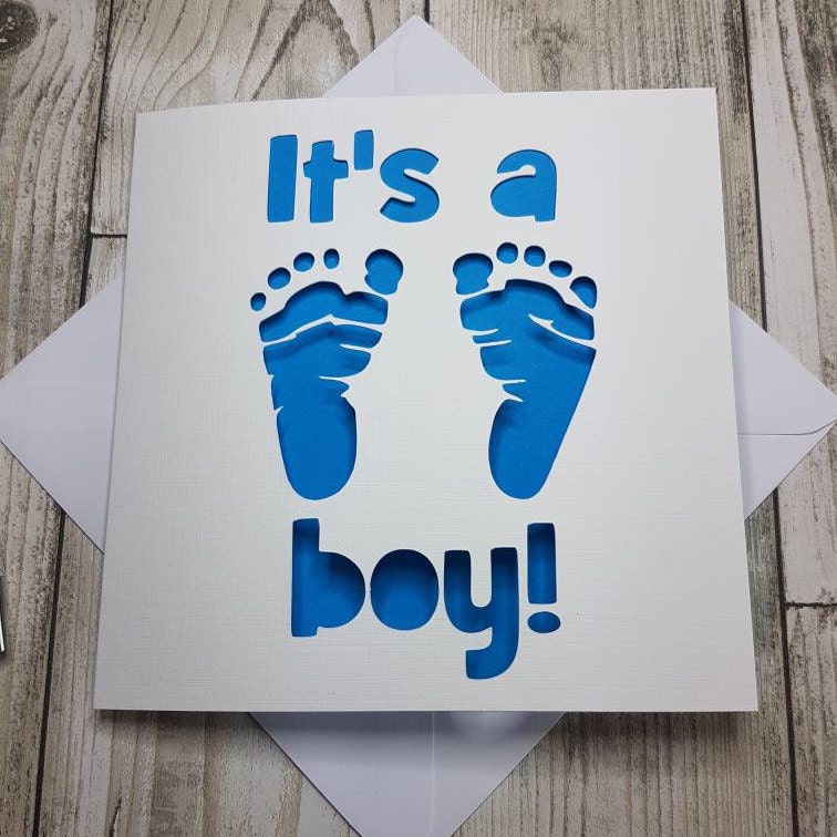 It's A Boy Papercut Card, New Baby Arrival Card