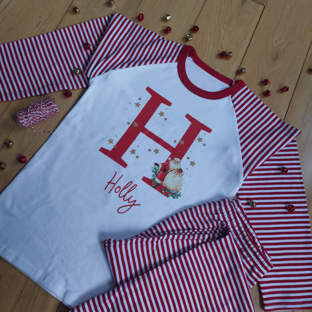 Personalized Santa Christmas Pyjamas, Matching Family Cotton PJs