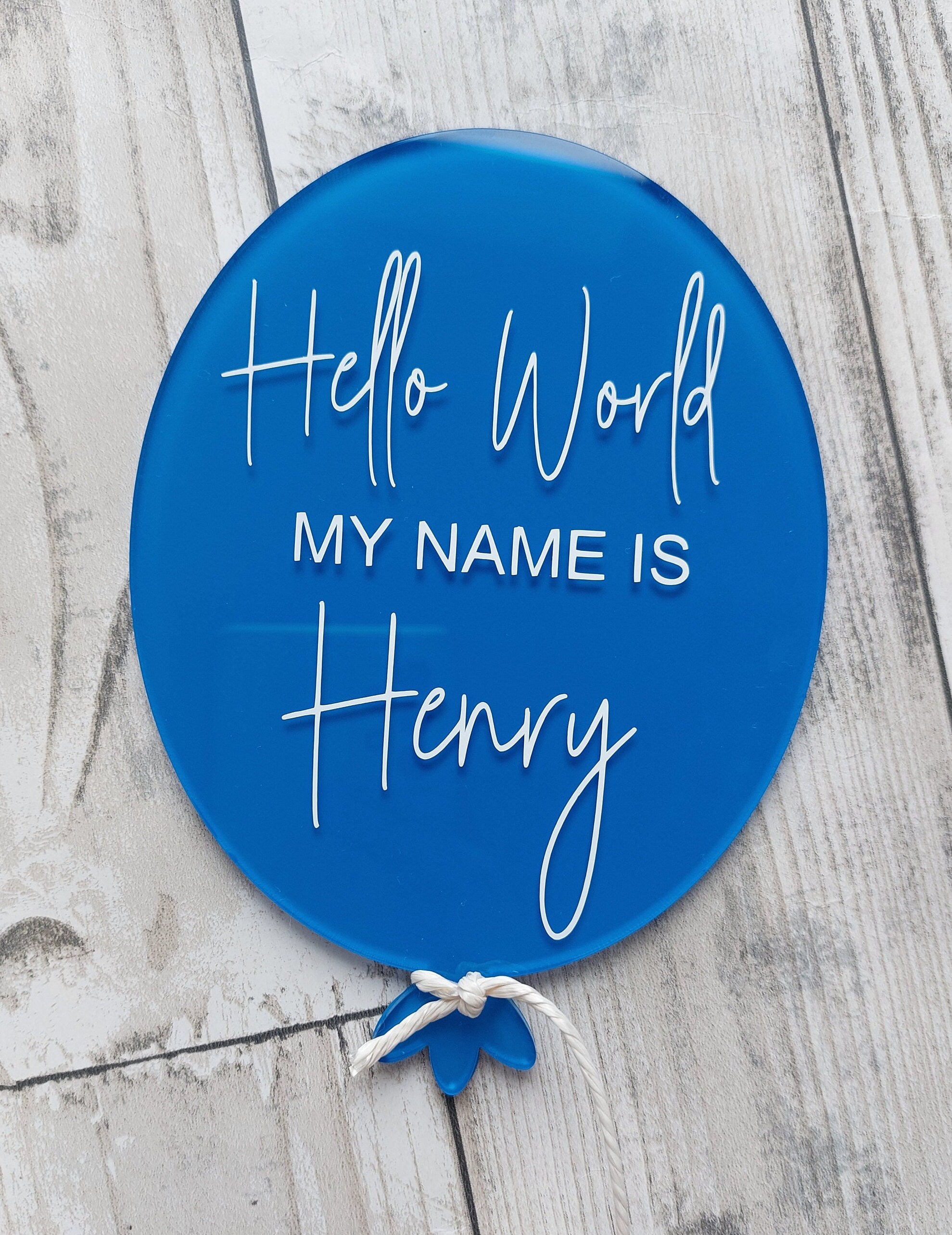 Personalised Acrylic Birth Announcement Balloon: Hello World Baby Photo Prop