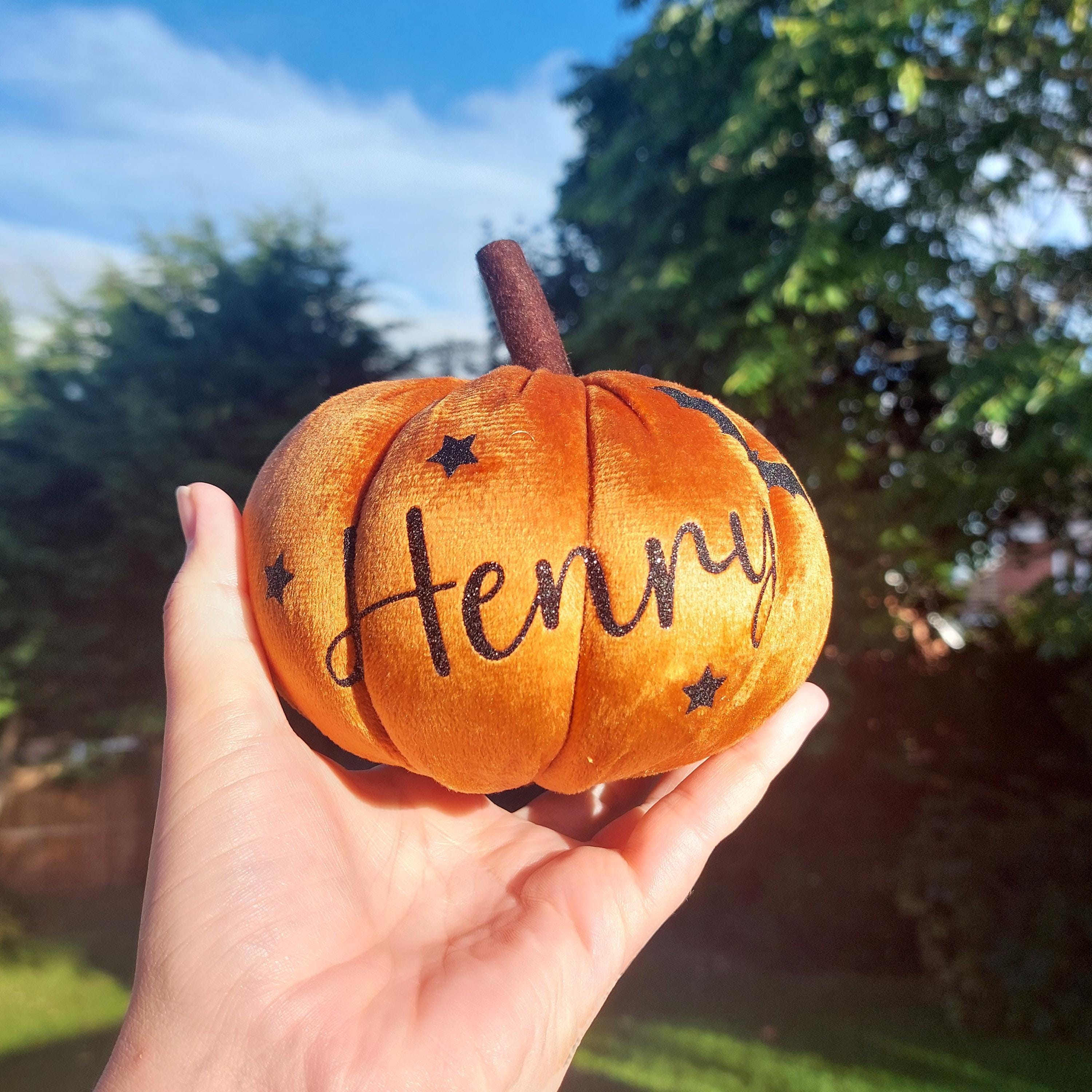 Personalised Plush Halloween Pumpkin: Glitter Name Autumn Decor