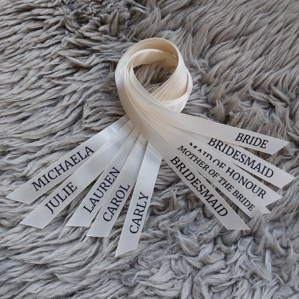 Personalised Wedding Satin Ribbon, Name Place Setting, Wedding Name Setting