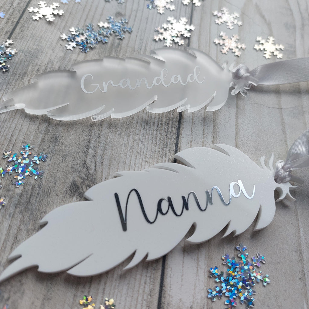 Personalized Memorial Feather Ornament: Bereavement Gift, In Memory Bauble